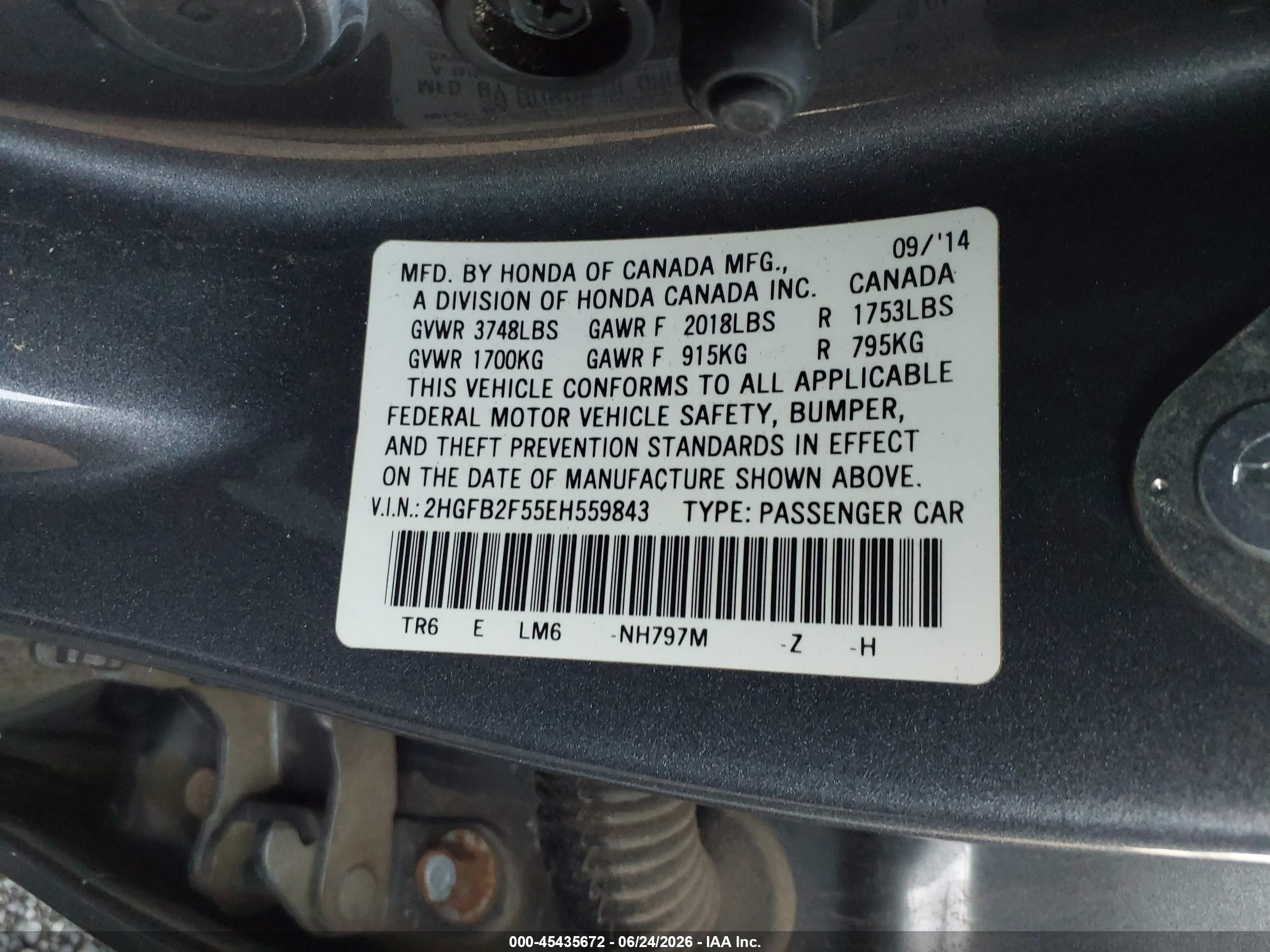 2014 Honda Civic Lx Gray vin: 2HGFB2F55EH559843