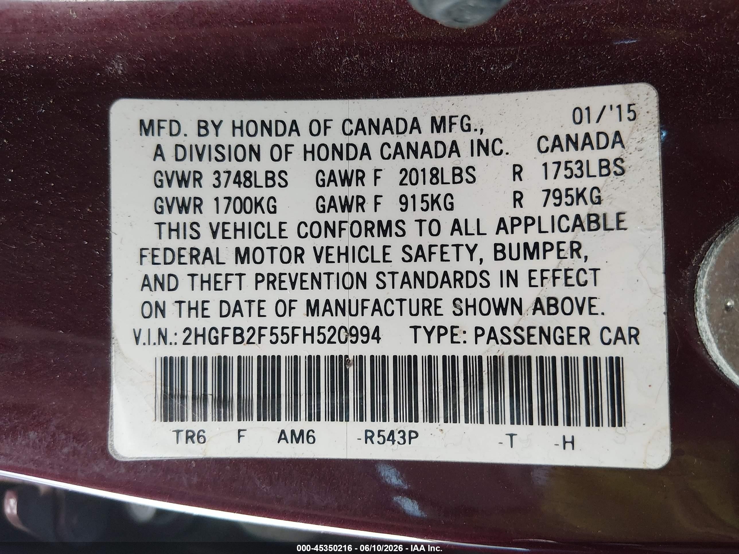 2015 Honda Civic Lx Maroon vin: 2HGFB2F55FH520994