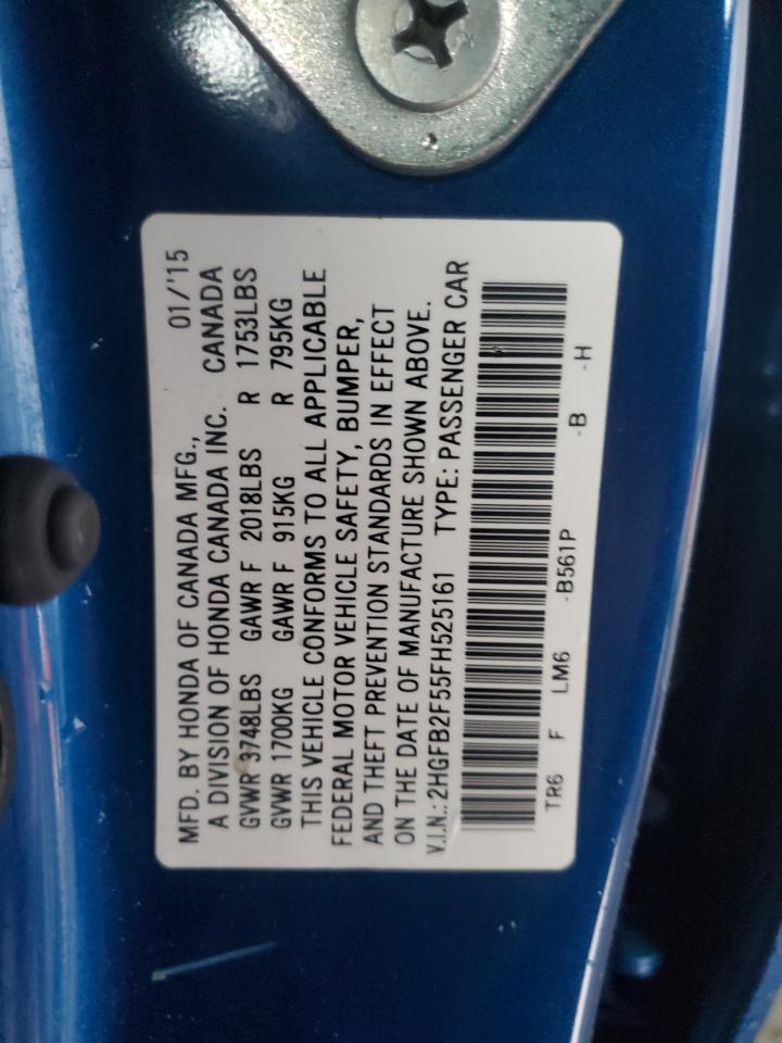 2015 Honda Civic Lx Blue vin: 2HGFB2F55FH525161