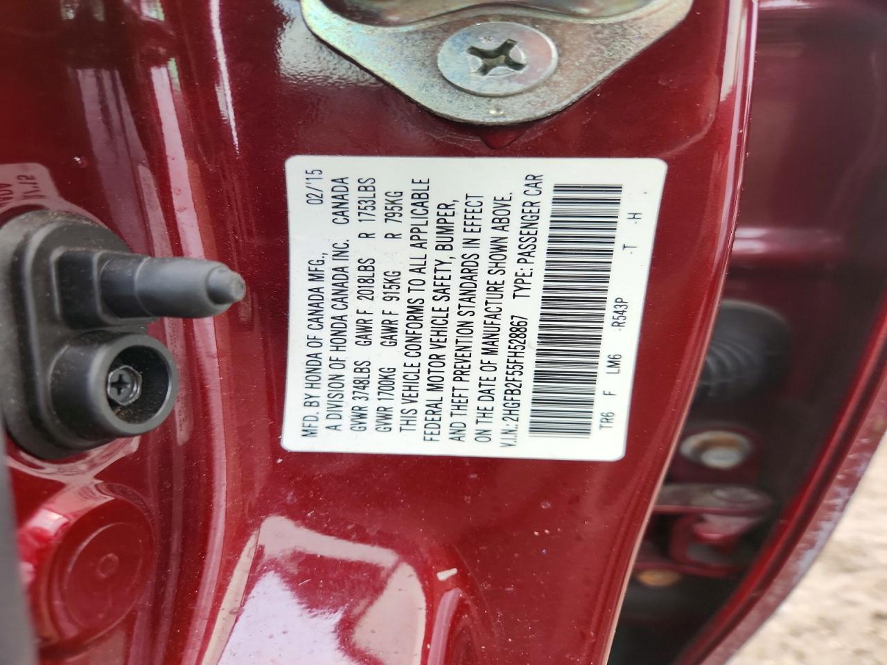 2015 Honda Civic Lx Burgundy vin: 2HGFB2F55FH528867