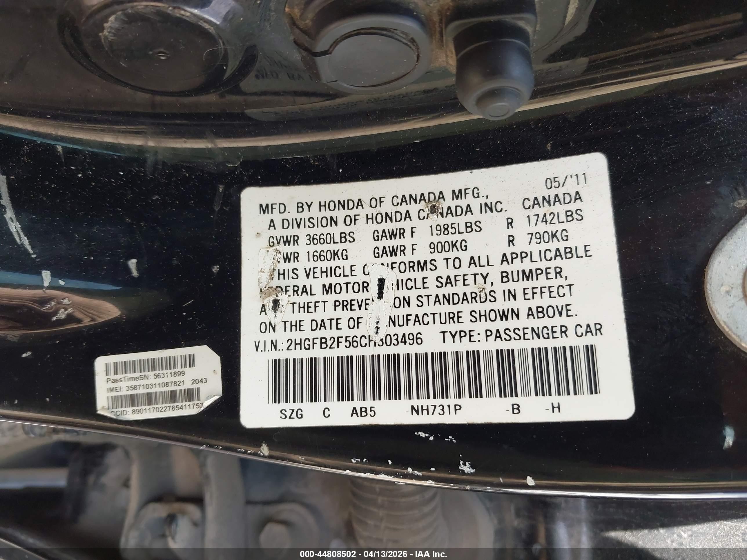 2012 Honda Civic Lx Black vin: 2HGFB2F56CH303496