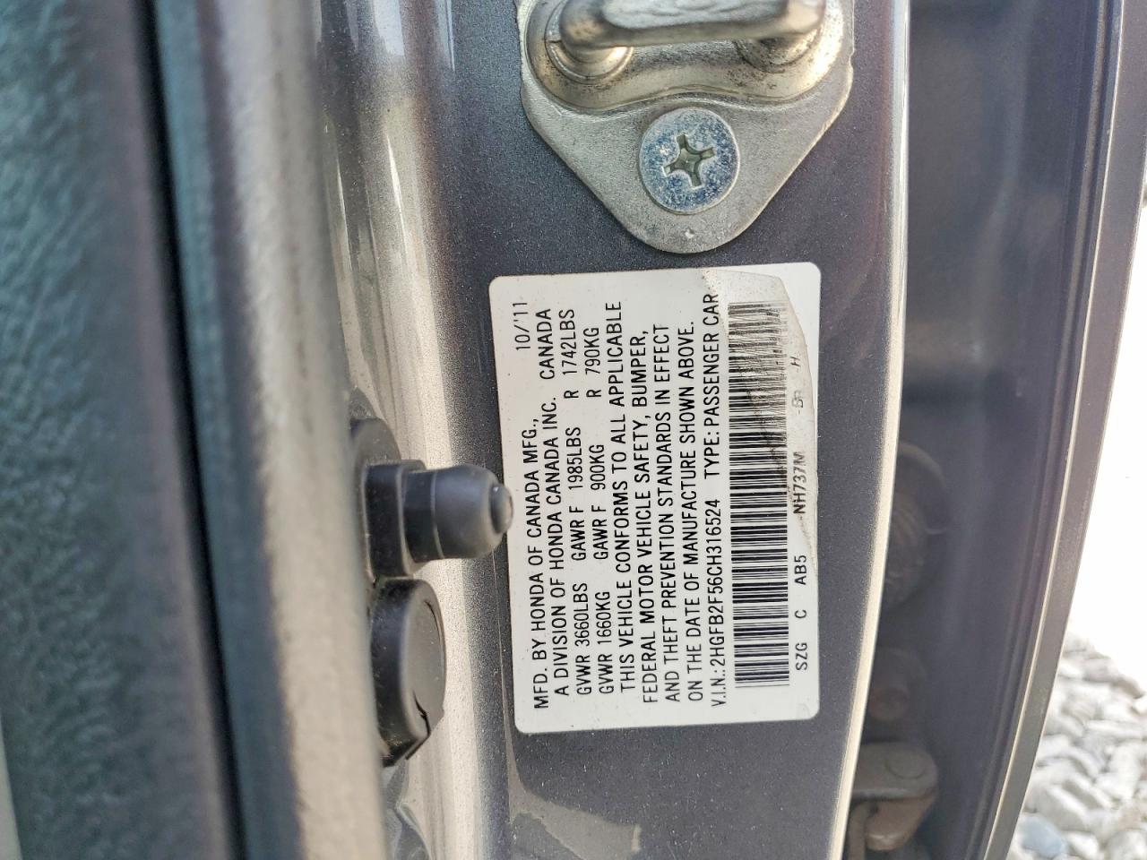 2012 Honda Civic Lx Серый vin: 2HGFB2F56CH316524
