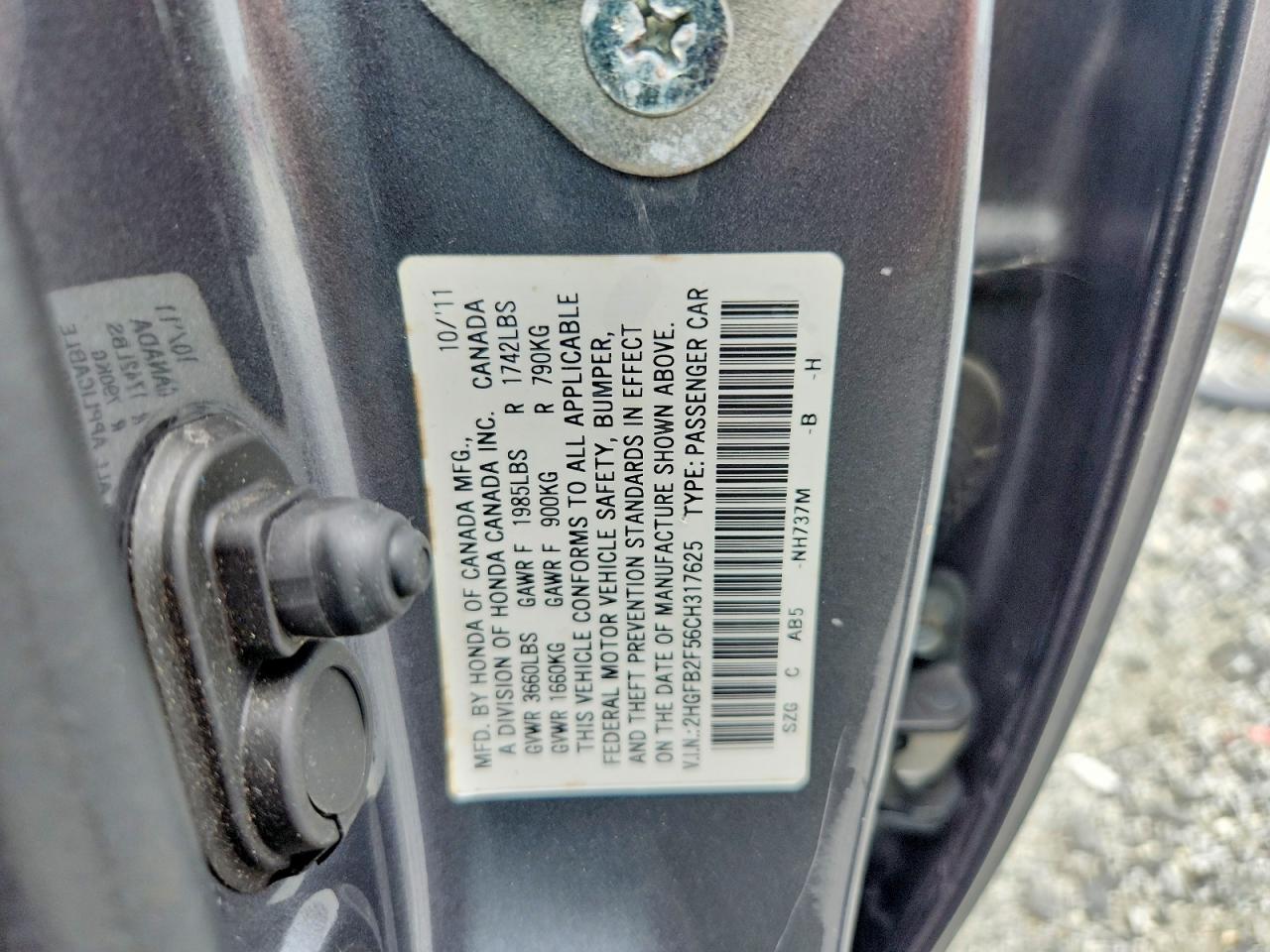 2012 Honda Civic Lx Gray vin: 2HGFB2F56CH317625