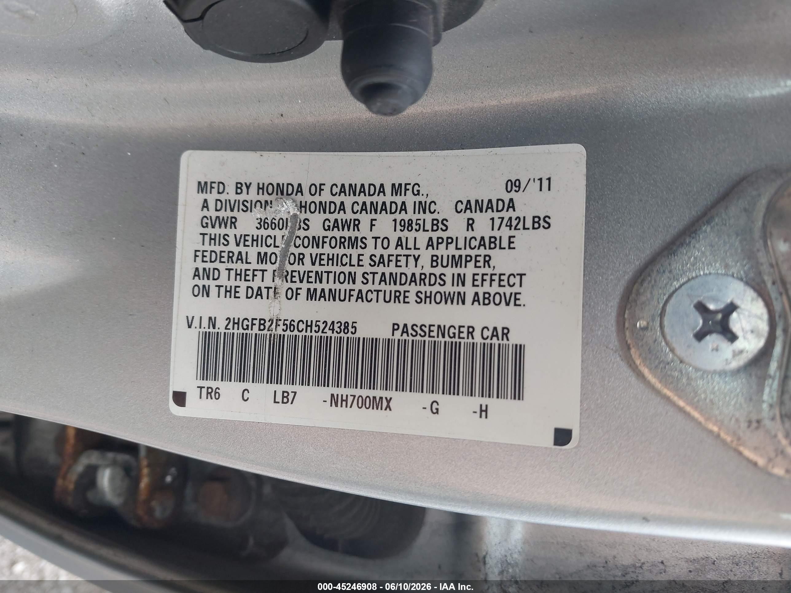 2012 Honda Civic Lx Silver vin: 2HGFB2F56CH524385