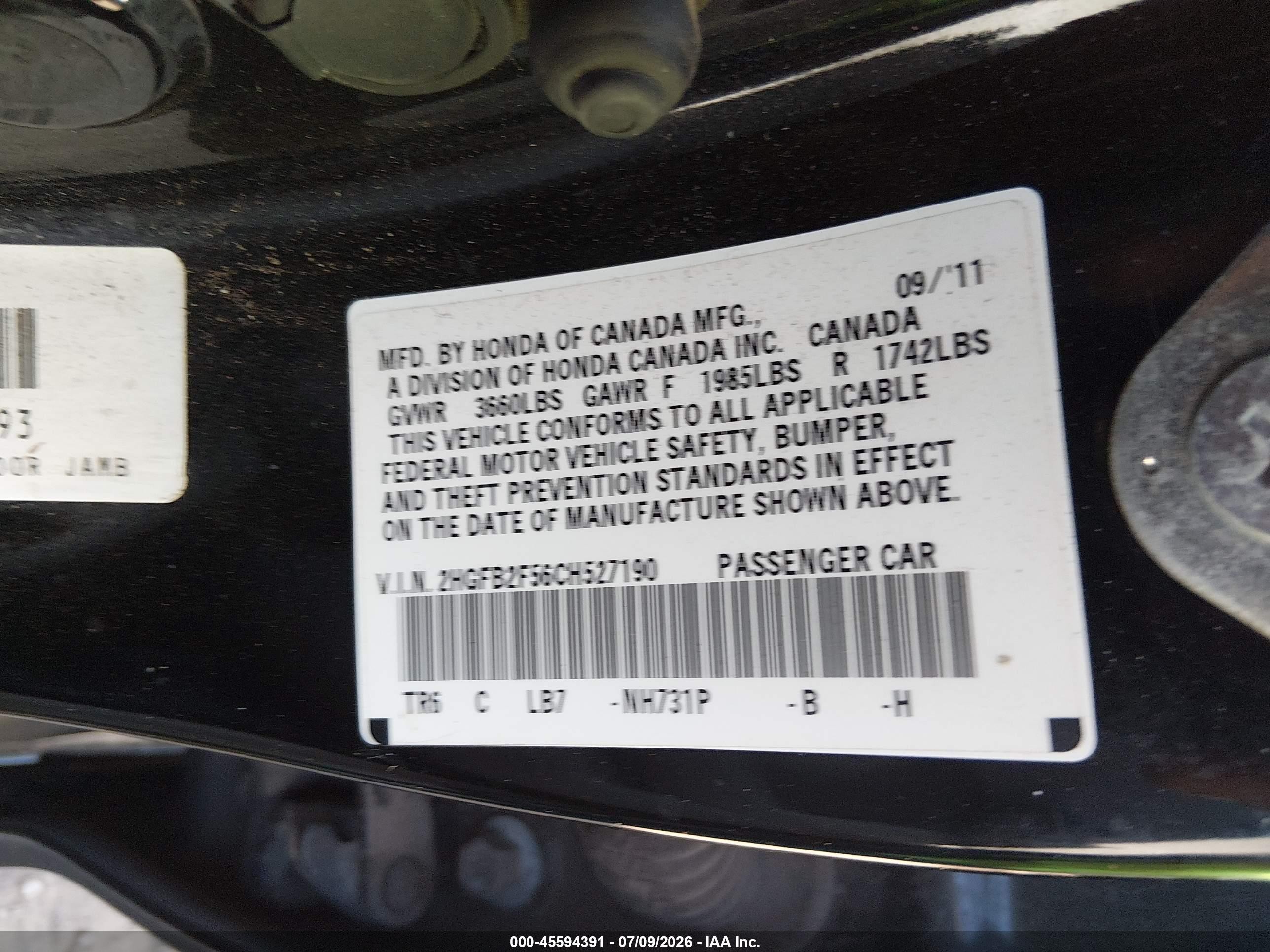 2012 Honda Civic Lx Черный vin: 2HGFB2F56CH527190