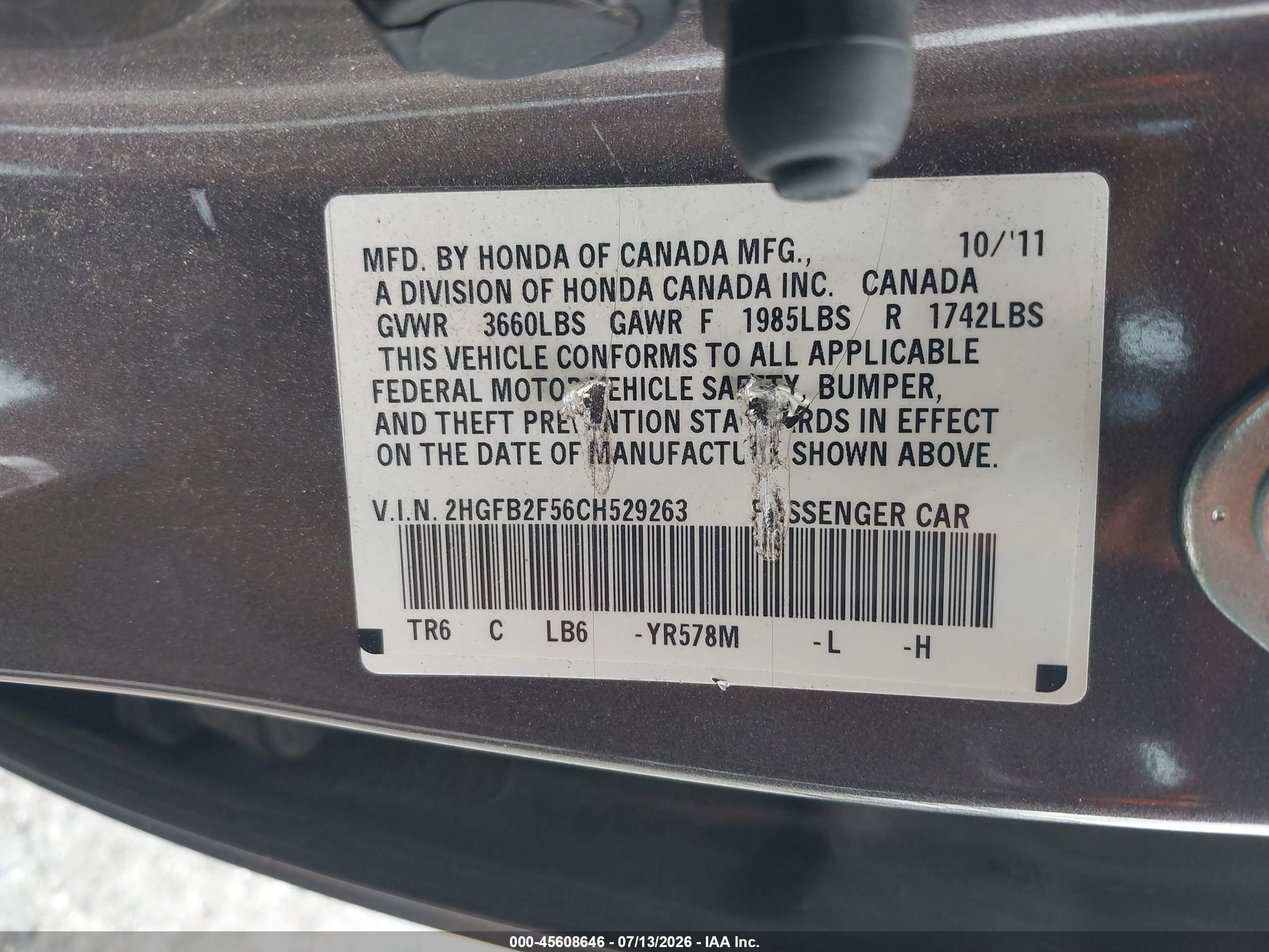 2012 Honda Civic Lx Gray vin: 2HGFB2F56CH529263