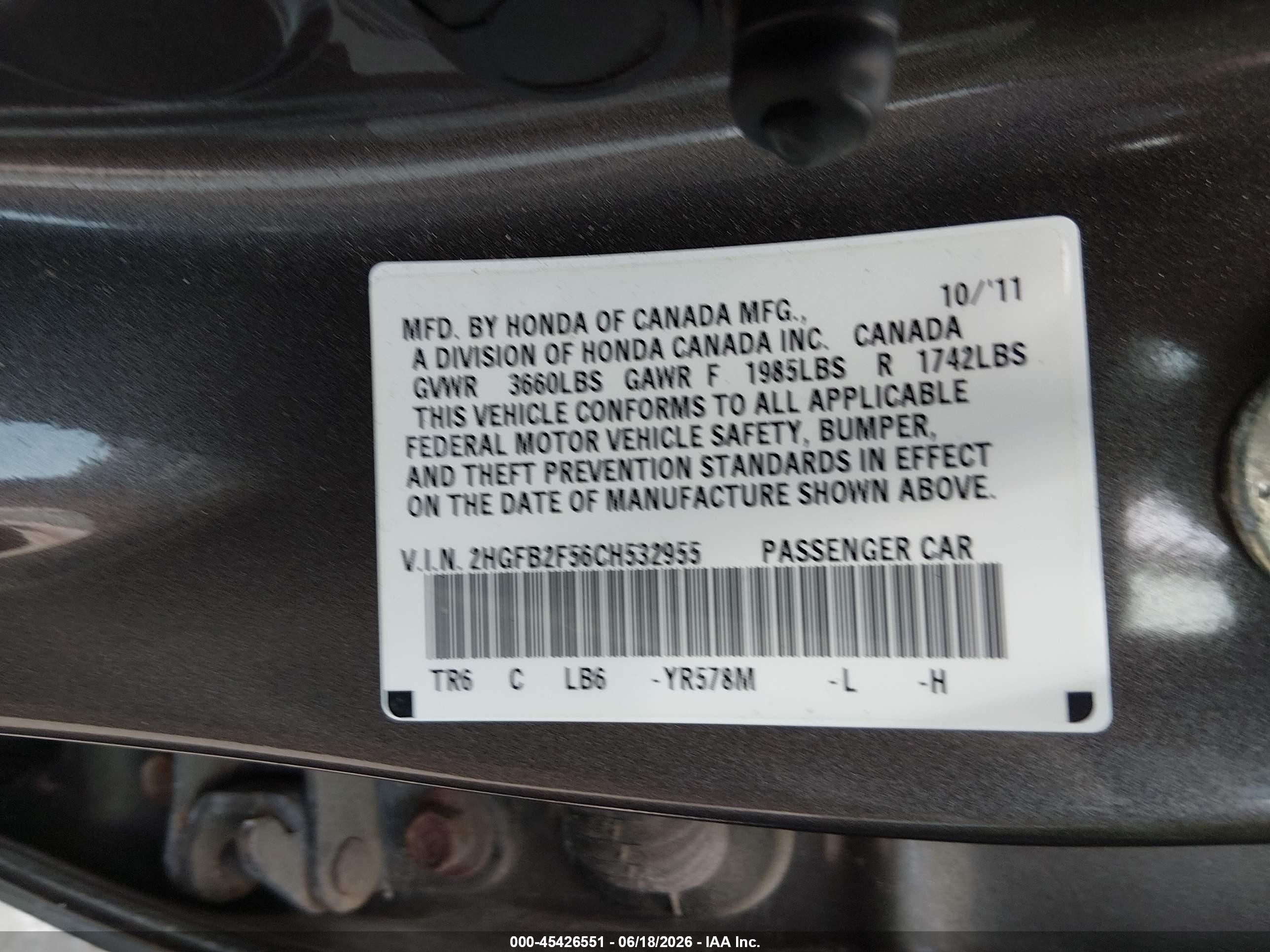 2012 Honda Civic Lx Gray vin: 2HGFB2F56CH532955