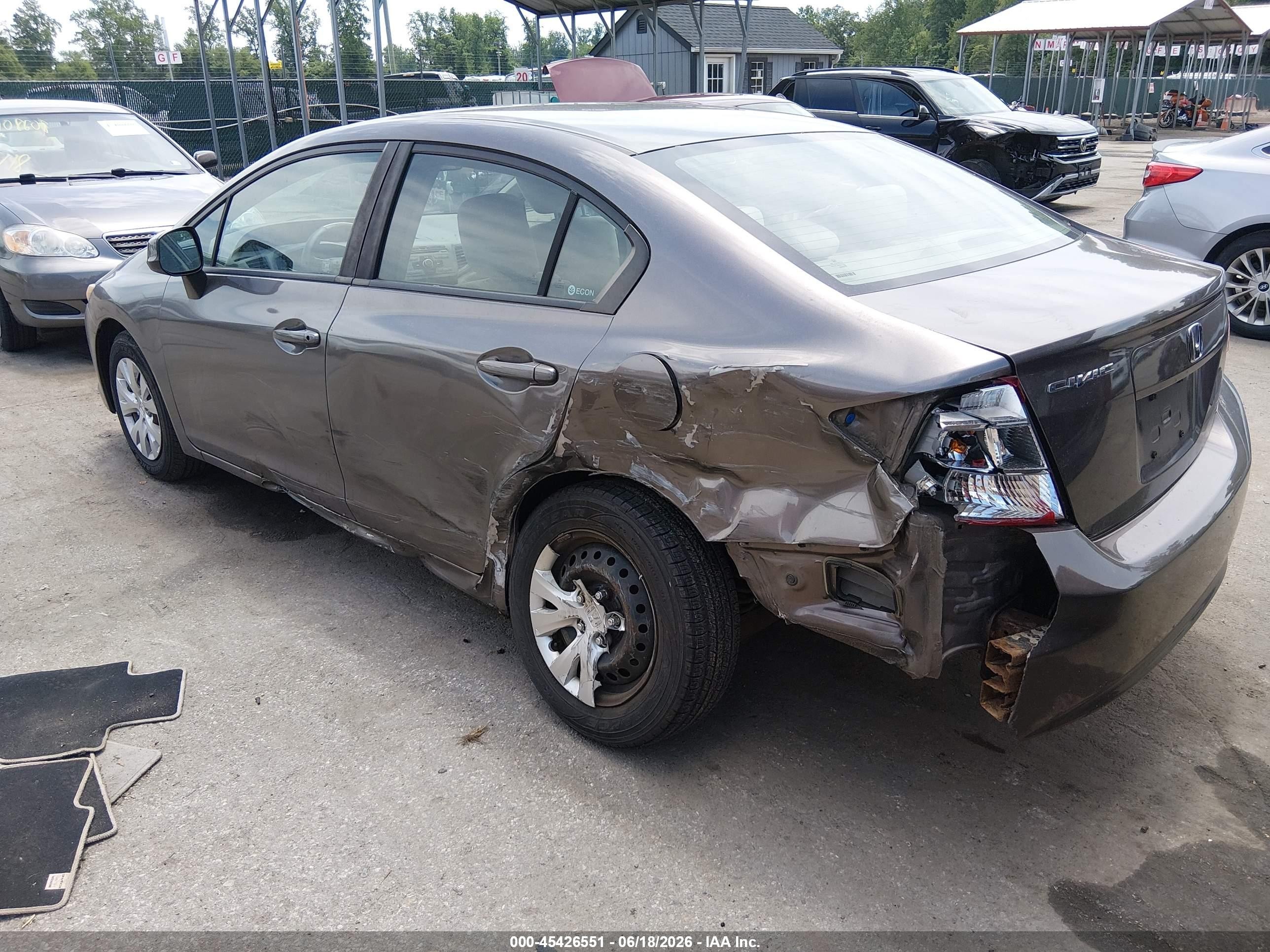 2012 Honda Civic Lx Gray vin: 2HGFB2F56CH532955