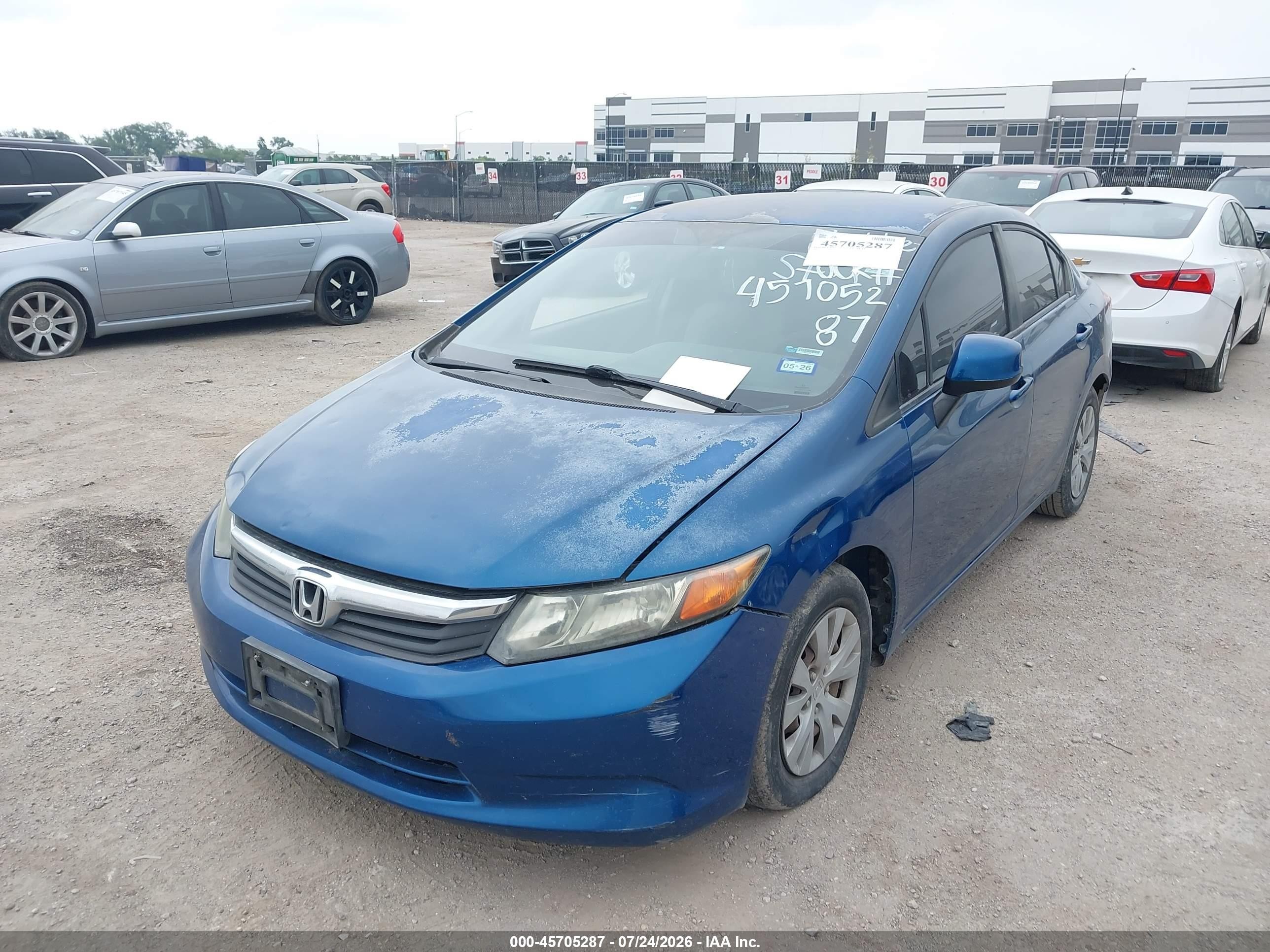 2012 Honda Civic Lx Blue vin: 2HGFB2F56CH535077