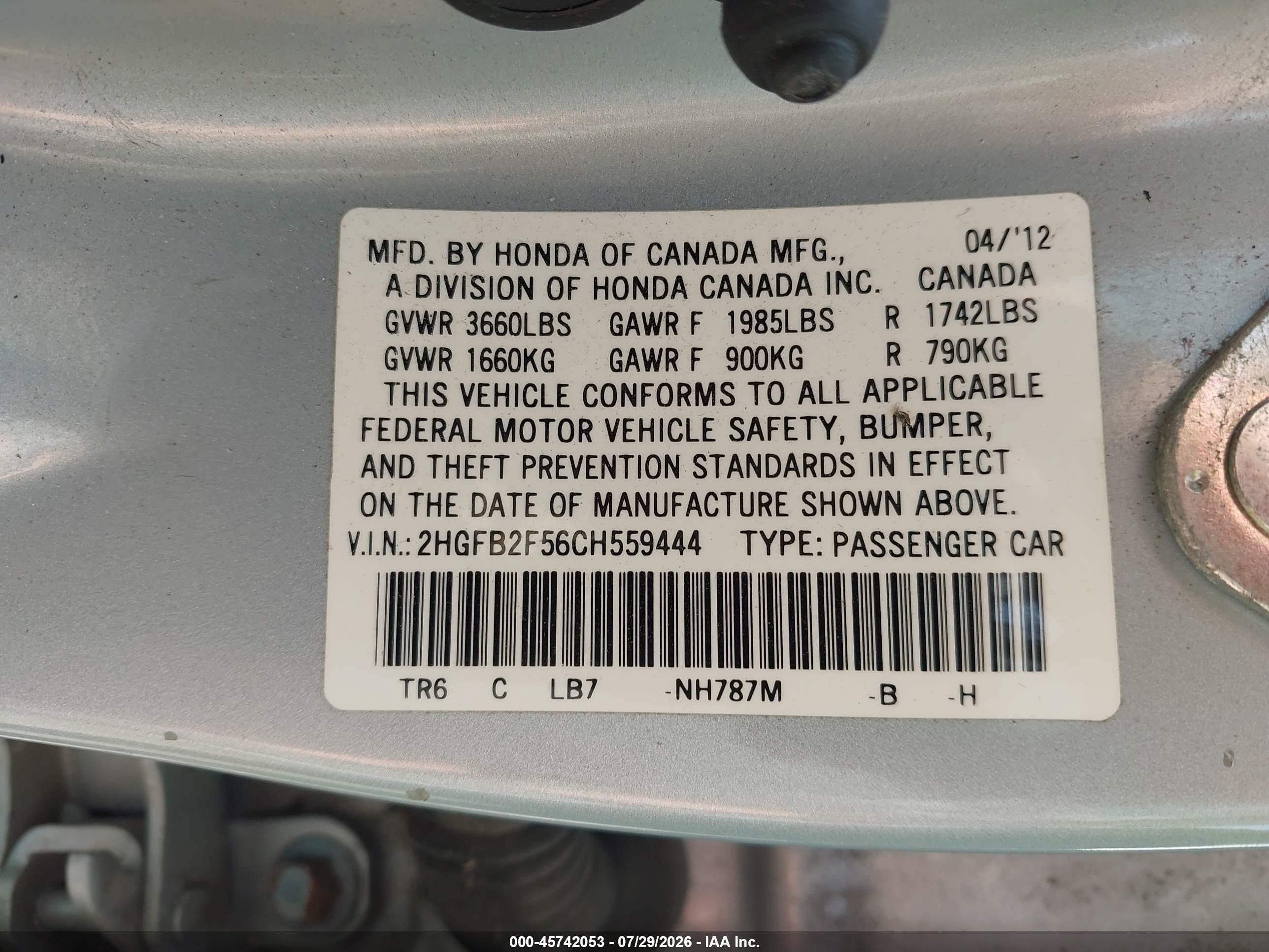 2012 Honda Civic Lx Silver vin: 2HGFB2F56CH559444