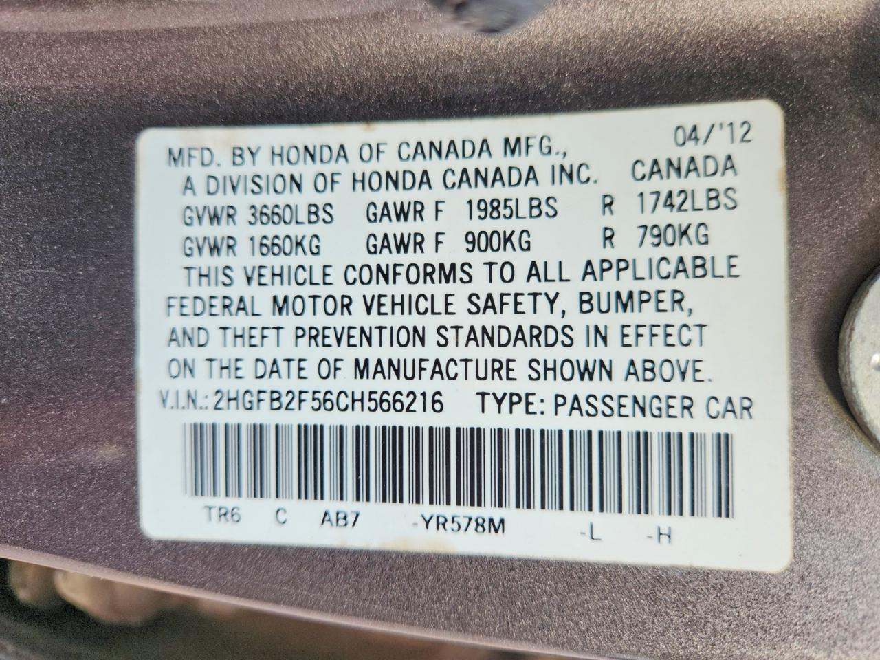 2012 Honda Civic Lx Brown vin: 2HGFB2F56CH566216