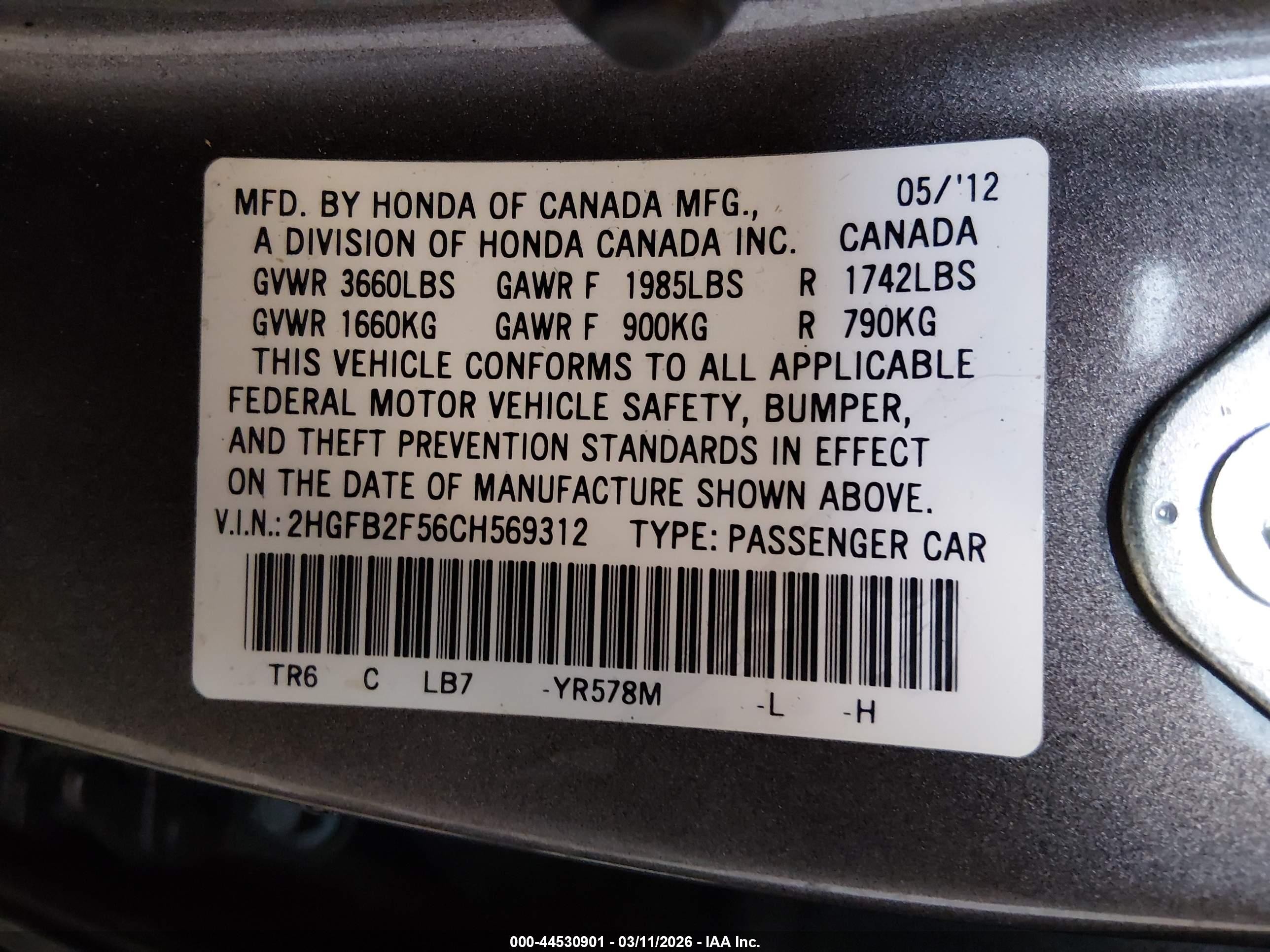 2012 Honda Civic Lx Brown vin: 2HGFB2F56CH569312