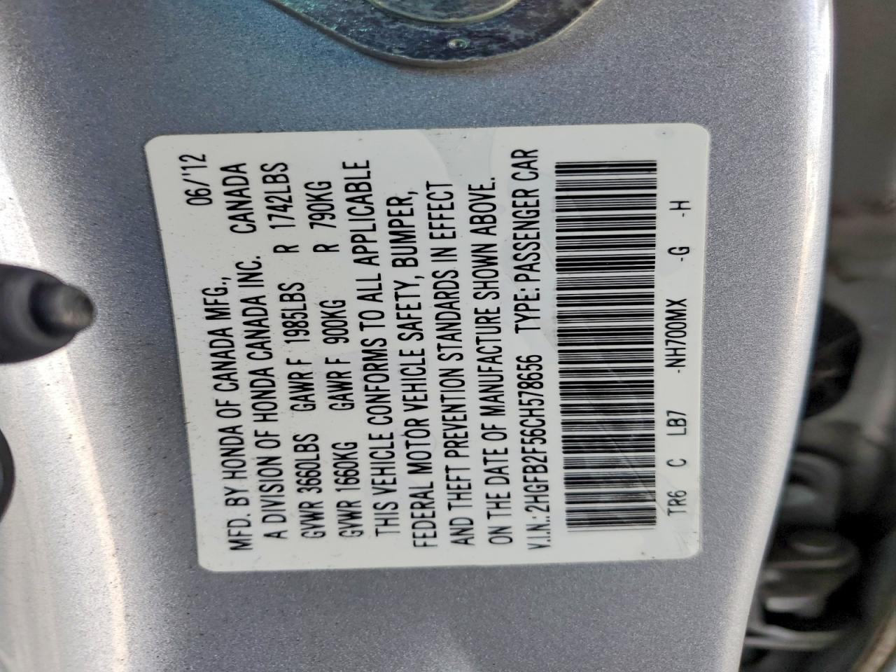 2012 Honda Civic Lx Silver vin: 2HGFB2F56CH578656
