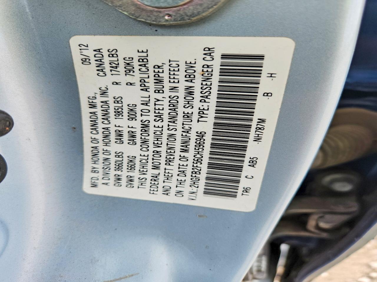 2012 Honda Civic Lx Turquoise vin: 2HGFB2F56CH596946