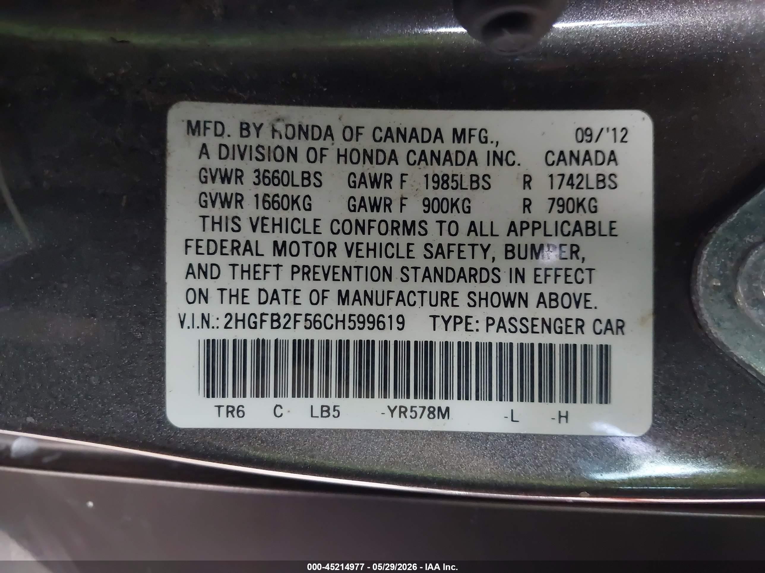 2012 Honda Civic Lx Maroon vin: 2HGFB2F56CH599619