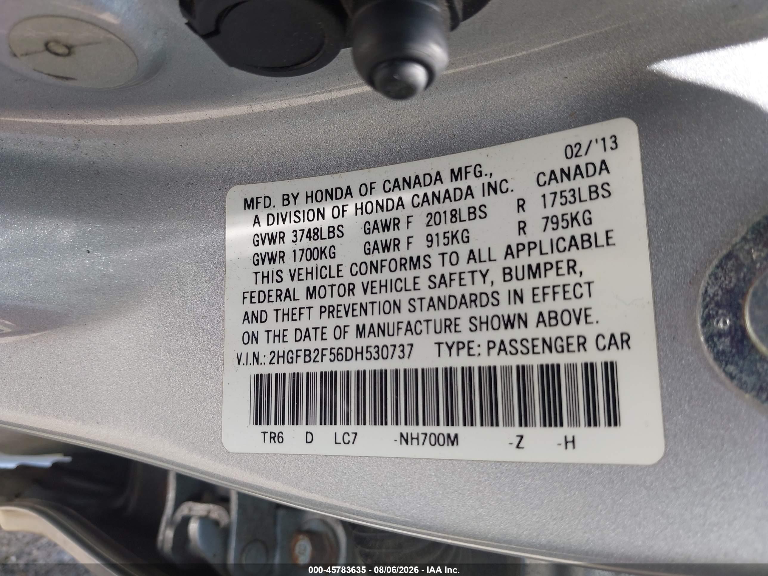 2013 Honda Civic Lx Silver vin: 2HGFB2F56DH530737