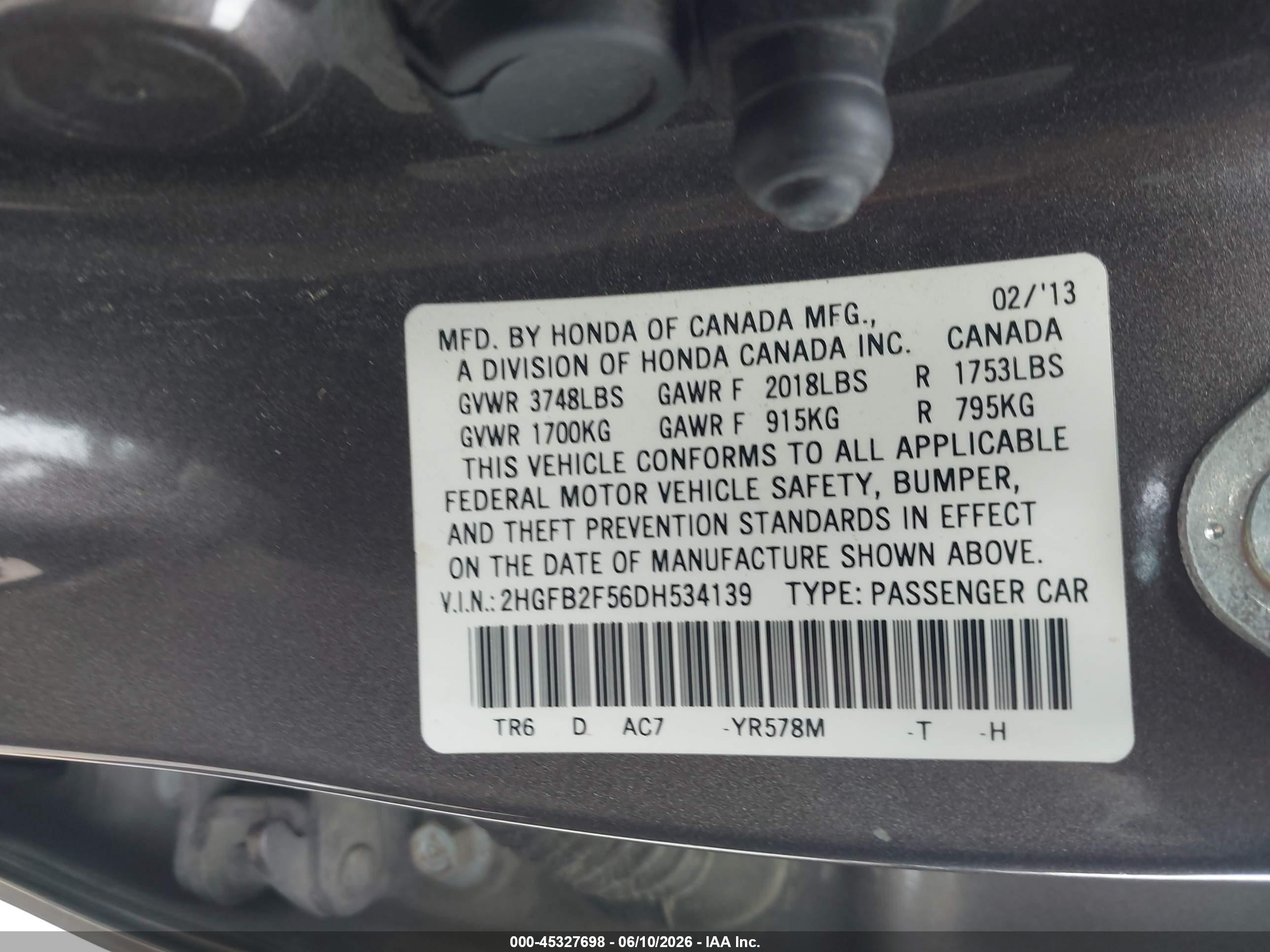2013 Honda Civic Lx Brown vin: 2HGFB2F56DH534139