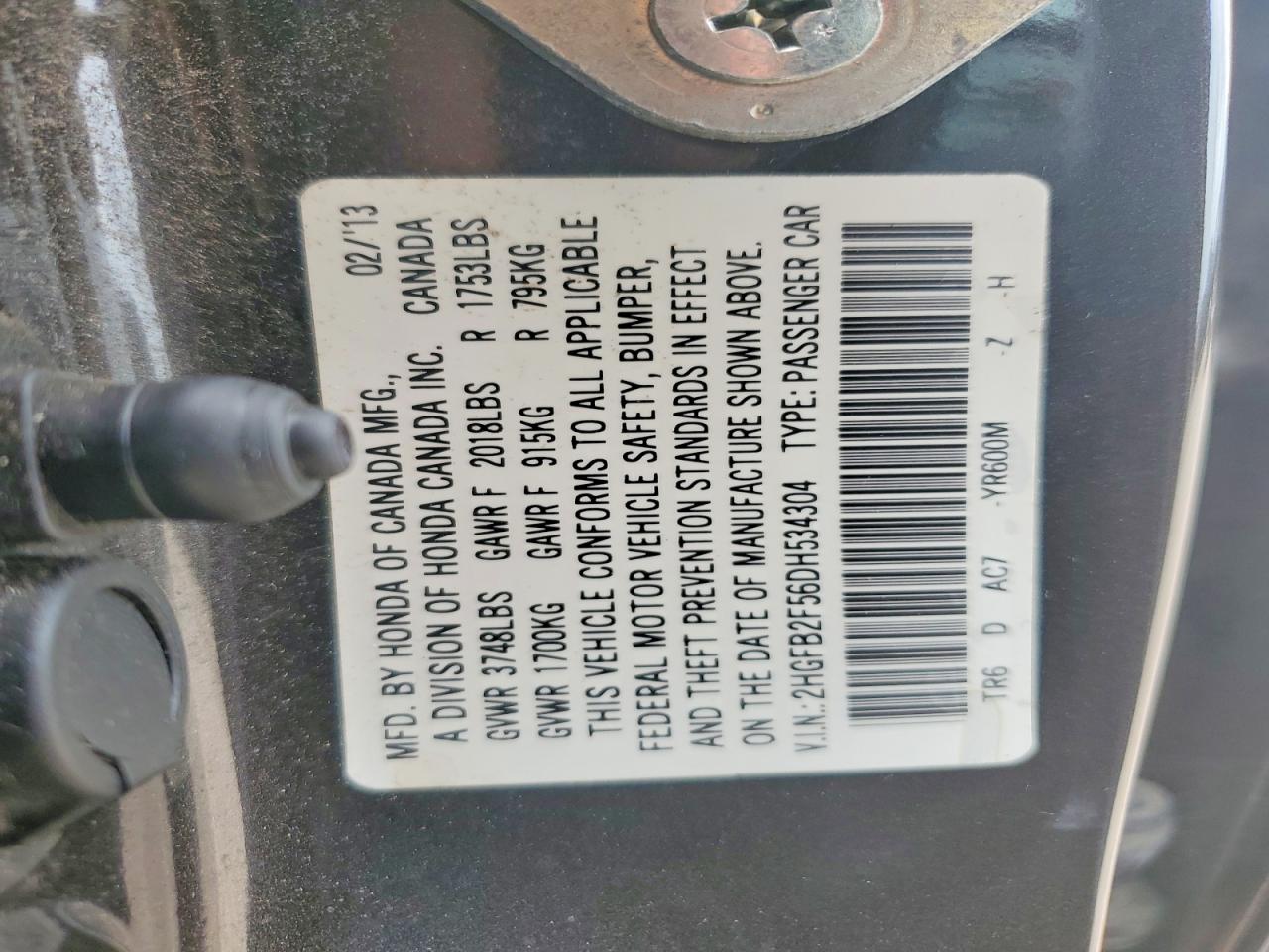 2013 Honda Civic Lx Black vin: 2HGFB2F56DH534304
