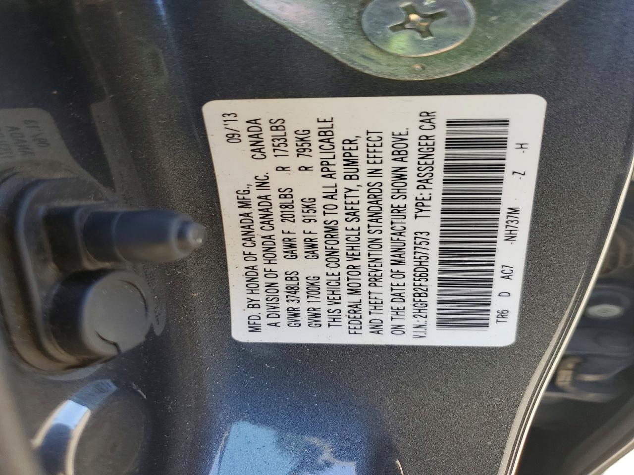 2013 Honda Civic Lx Серый vin: 2HGFB2F56DH577573