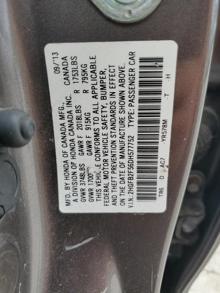 2013 Honda Civic Lx Gray vin: 2HGFB2F56DH577752