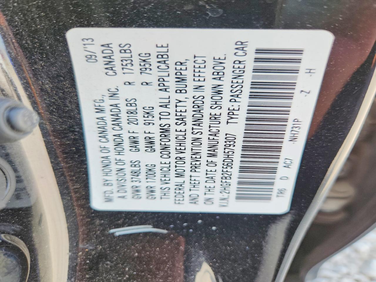 2013 Honda Civic Lx Черный vin: 2HGFB2F56DH579307