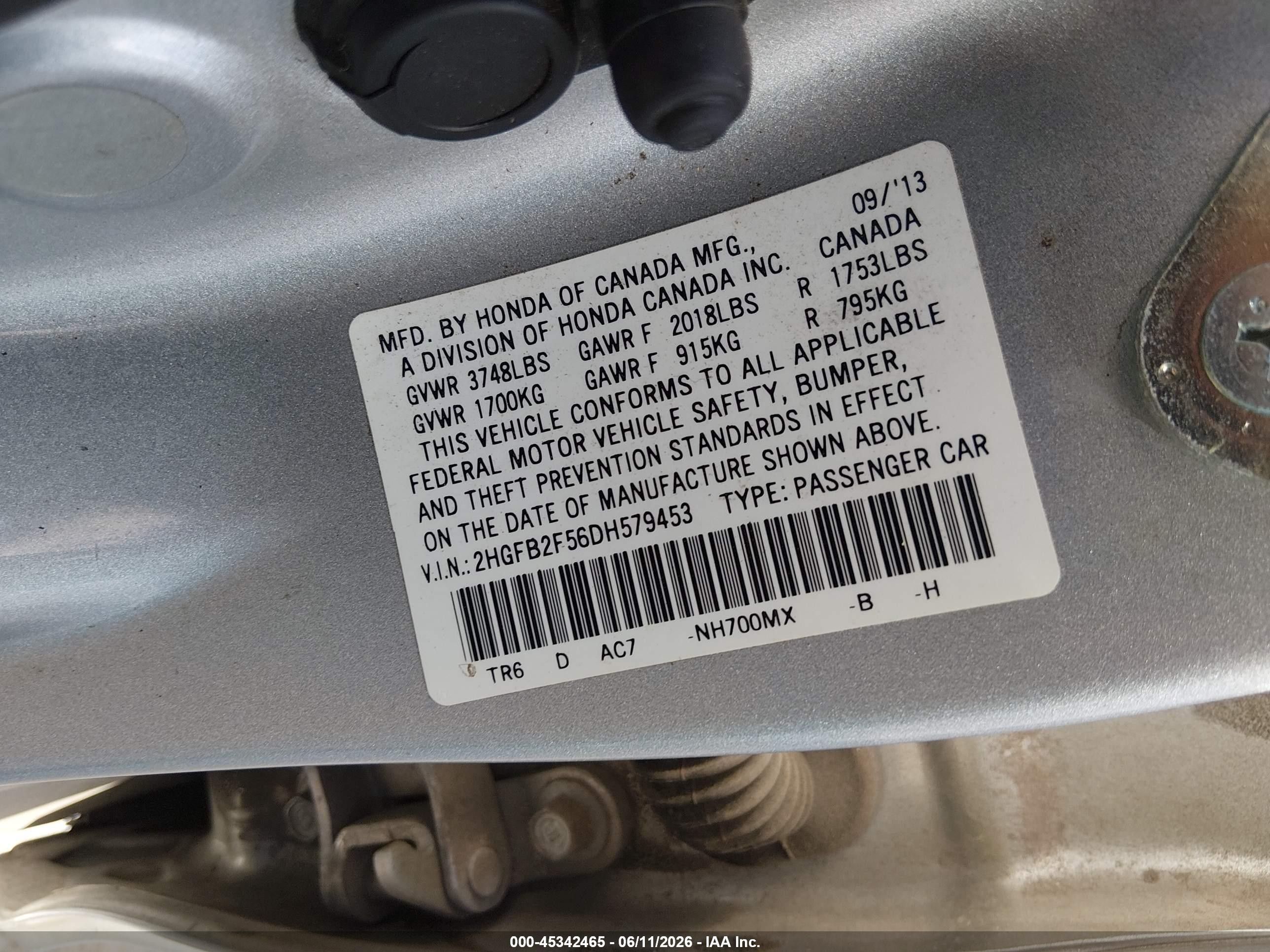 2013 Honda Civic Lx Gray vin: 2HGFB2F56DH579453