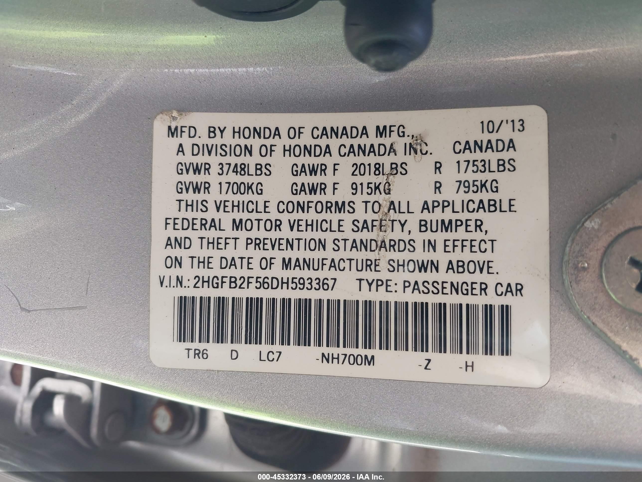 2013 Honda Civic Lx Silver vin: 2HGFB2F56DH593367