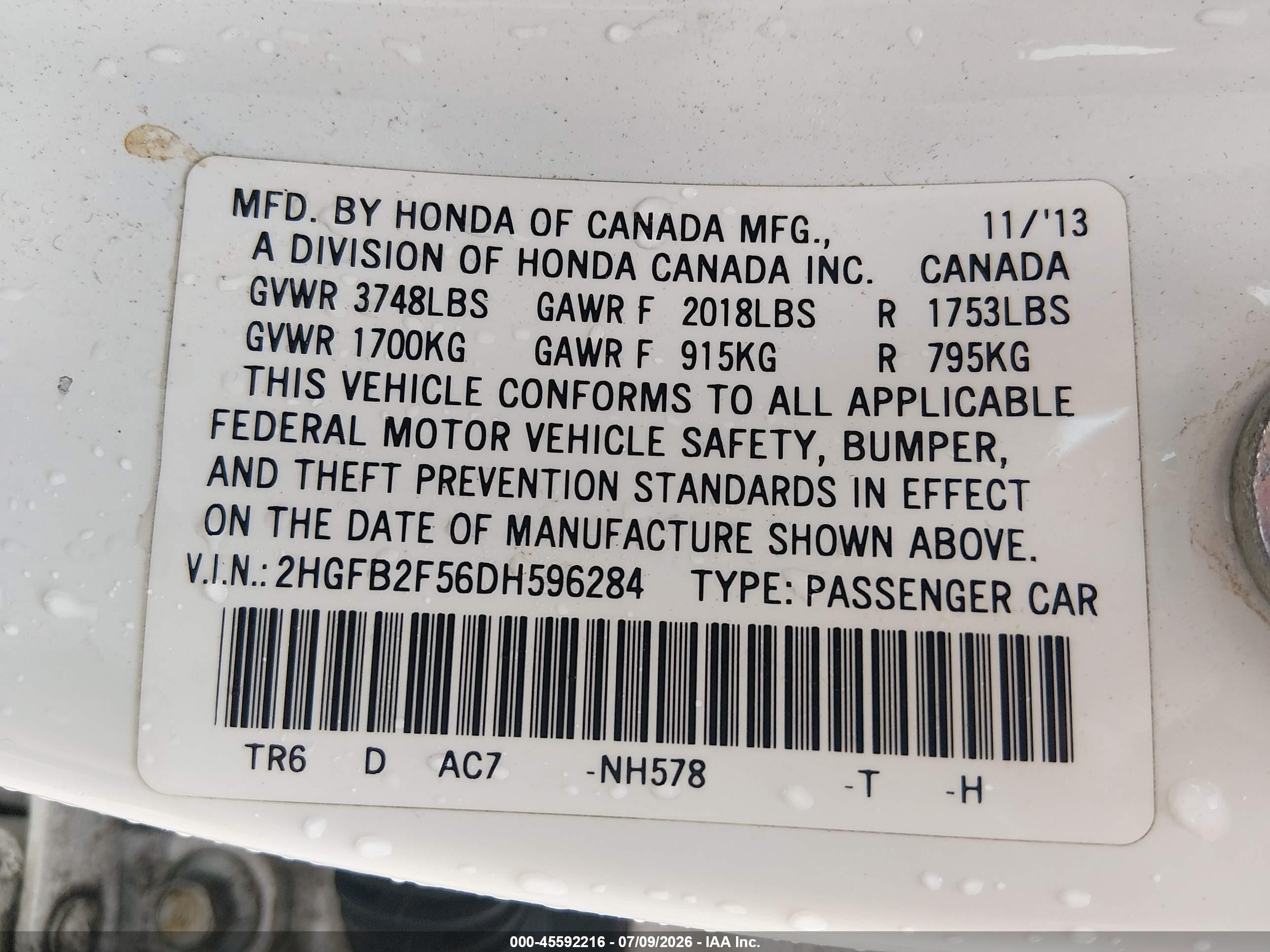 2013 Honda Civic Lx White vin: 2HGFB2F56DH596284