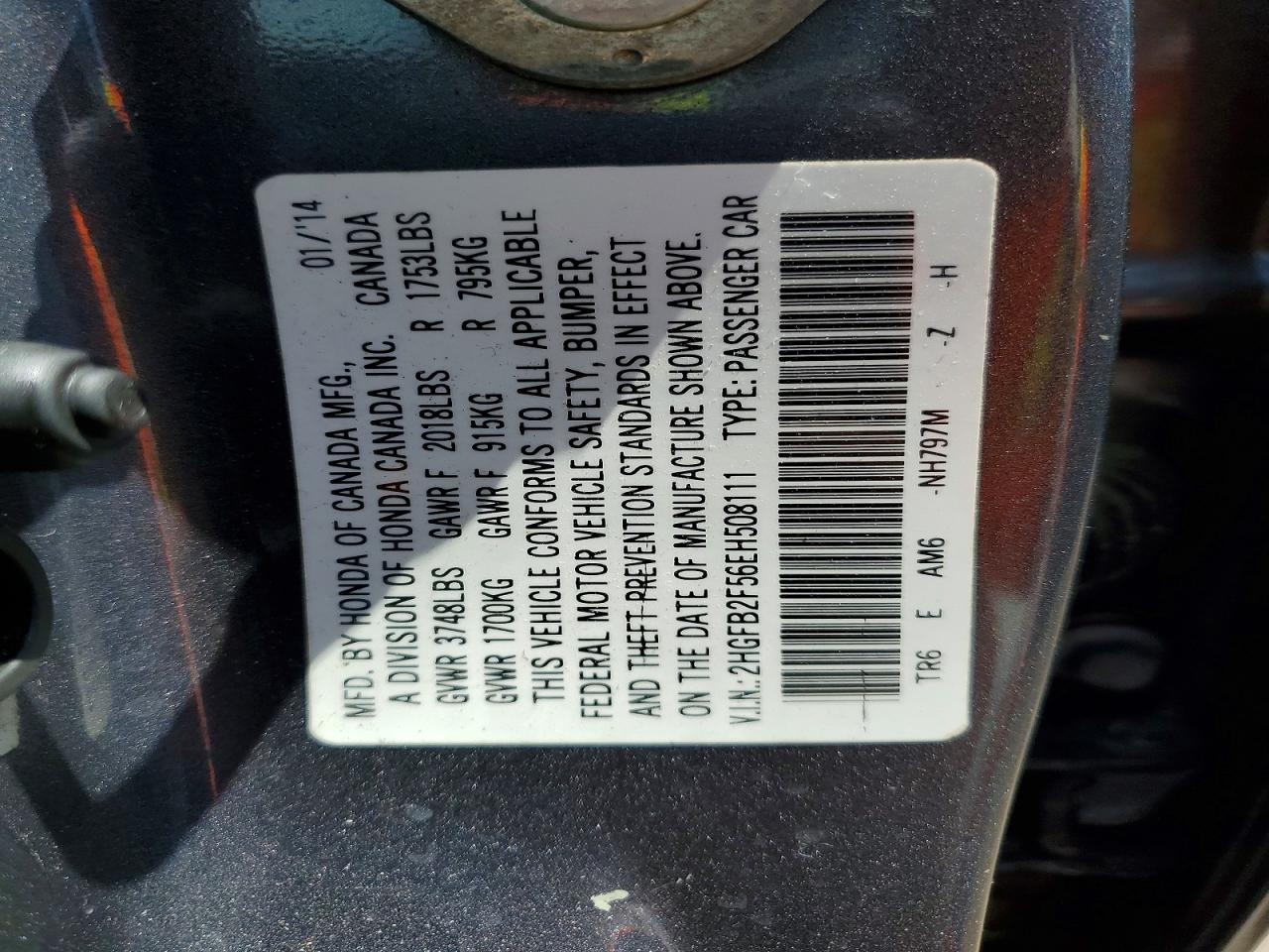 2014 Honda Civic Lx Charcoal vin: 2HGFB2F56EH508111