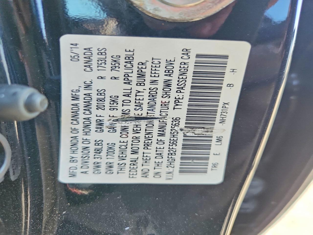 2014 Honda Civic Lx Gray vin: 2HGFB2F56EH525636