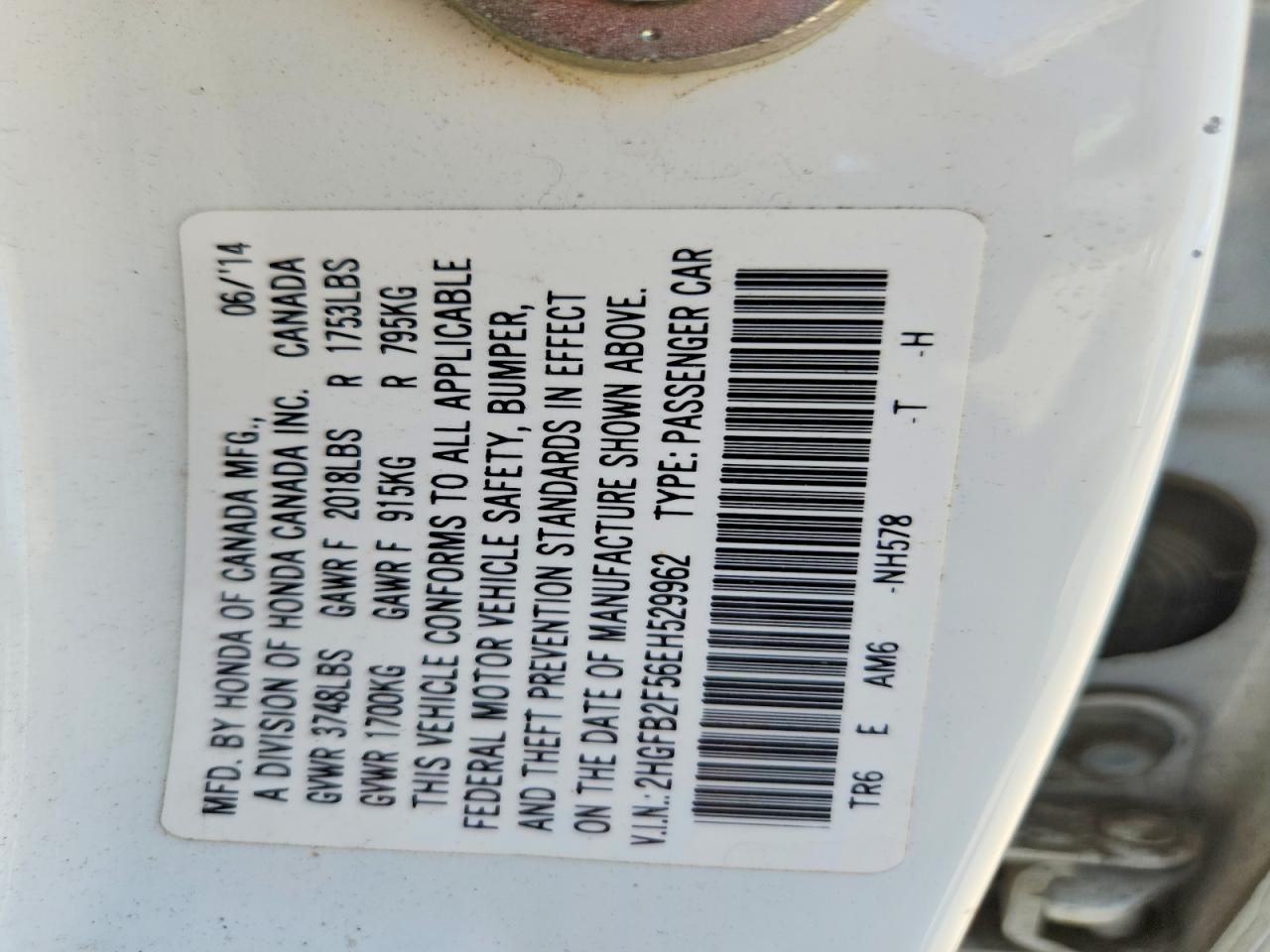 2014 Honda Civic Lx White vin: 2HGFB2F56EH529962