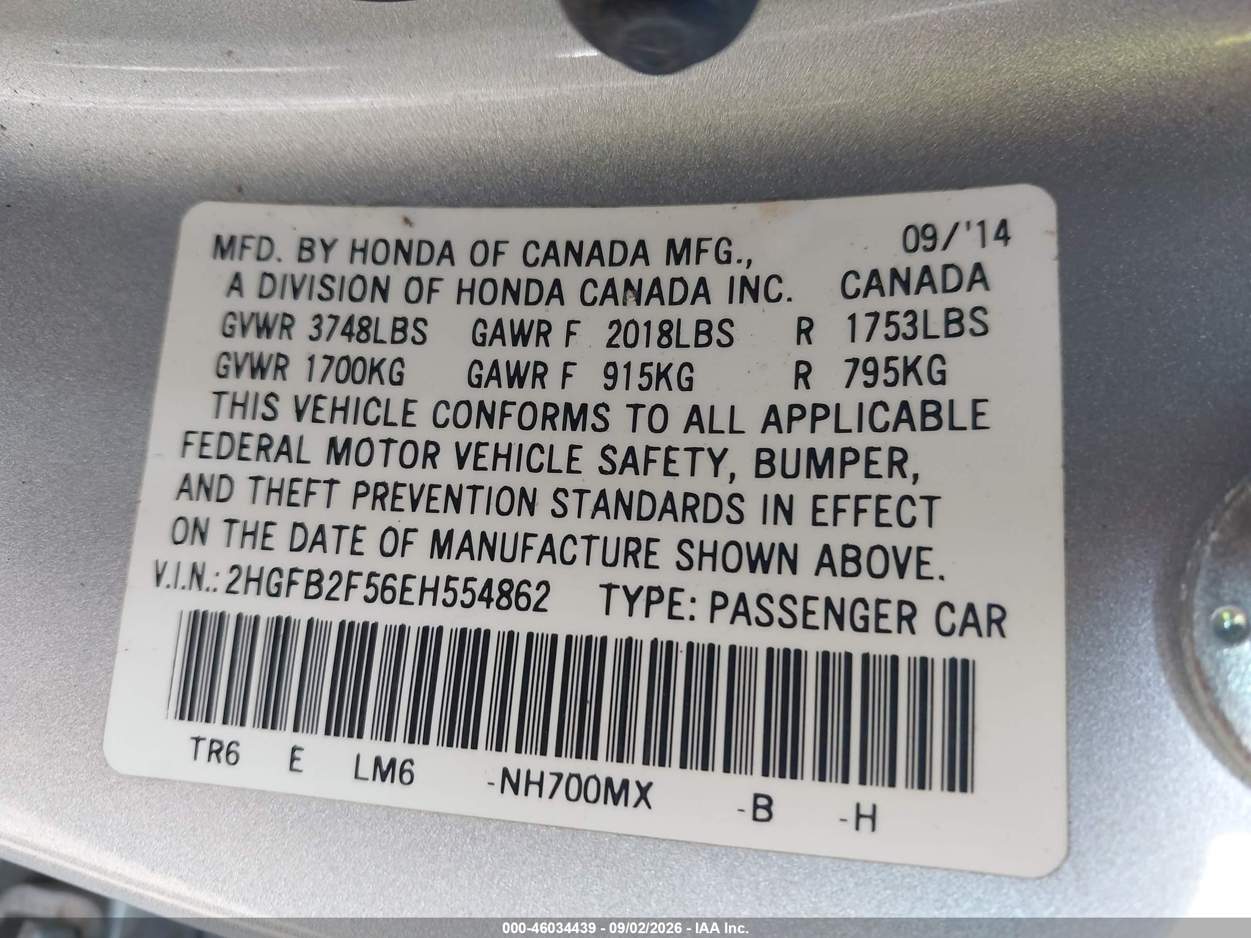 2014 Honda Civic Lx Silver vin: 2HGFB2F56EH554862