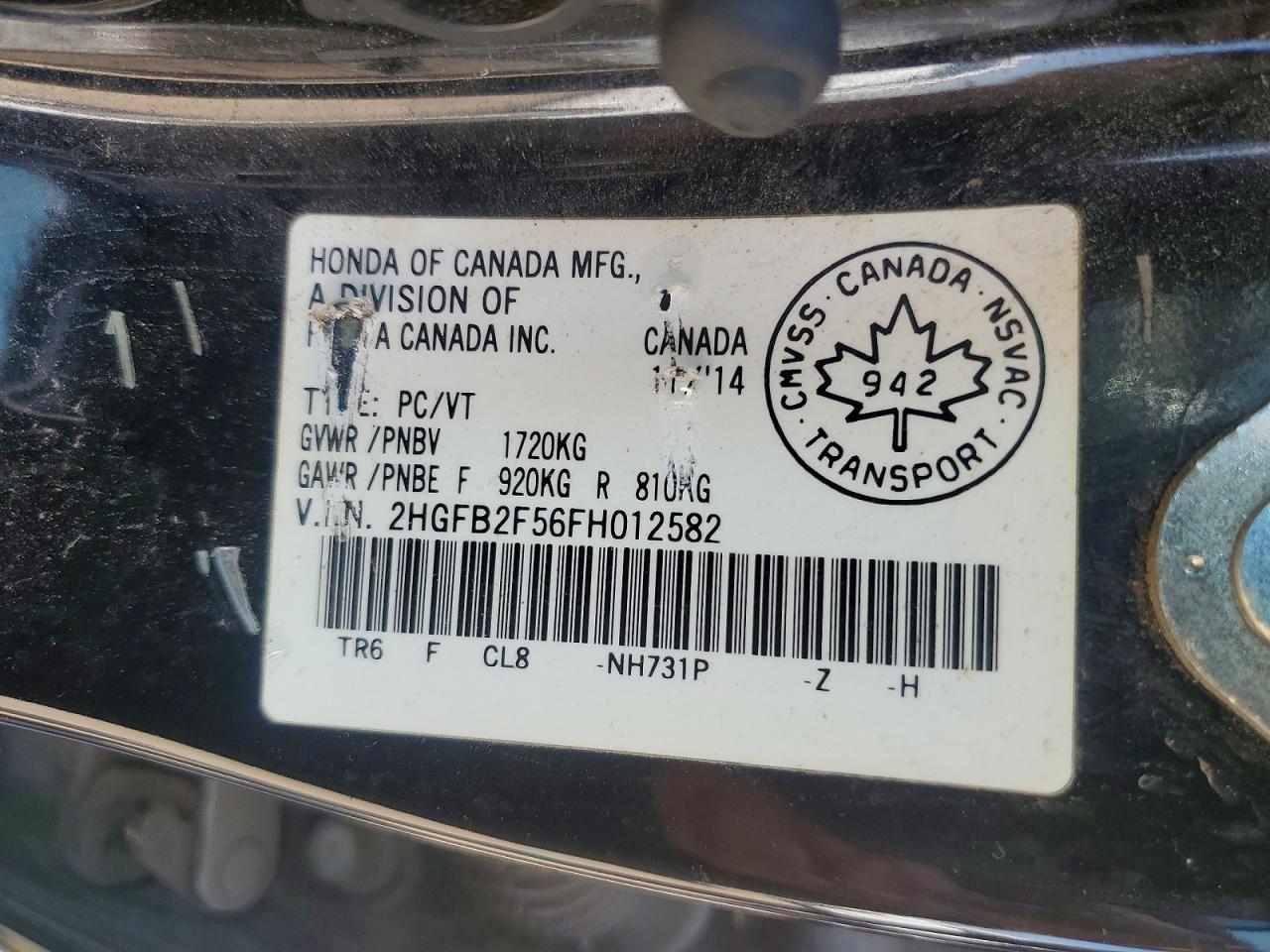 2015 Honda Civic Lx Black vin: 2HGFB2F56FH012582