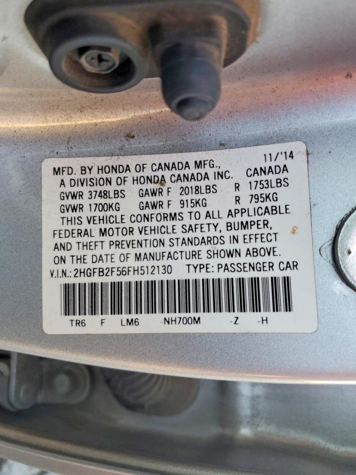 2015 Honda Civic Lx Silver vin: 2HGFB2F56FH512130