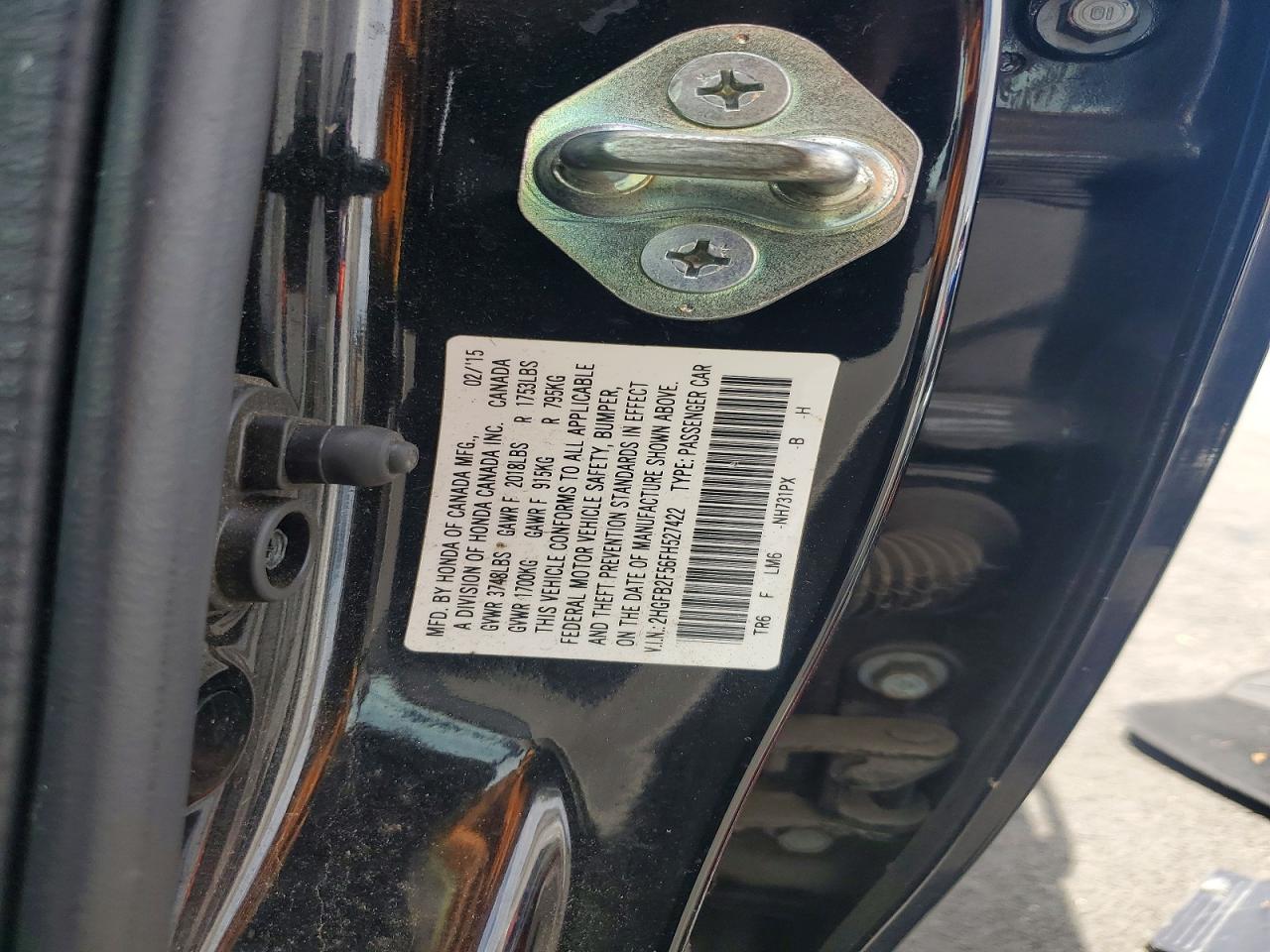 2015 Honda Civic Lx Черный vin: 2HGFB2F56FH527422