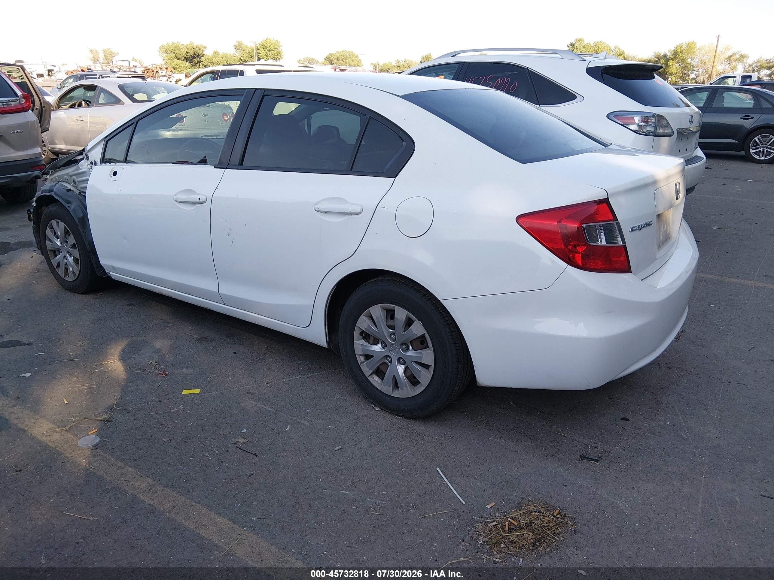 2012 Honda Civic Lx White vin: 2HGFB2F57CH324017