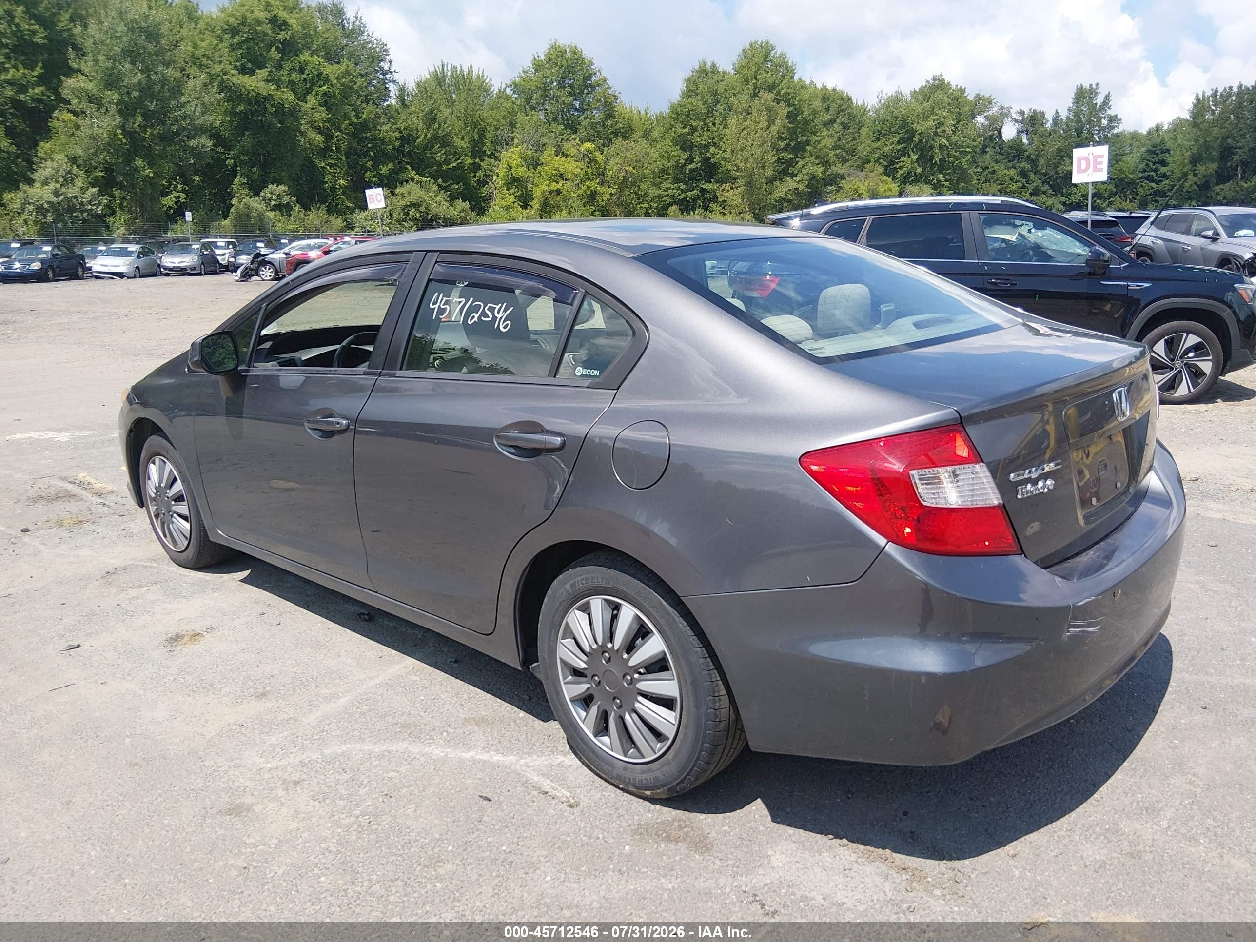 2012 Honda Civic Lx Gray vin: 2HGFB2F57CH332148