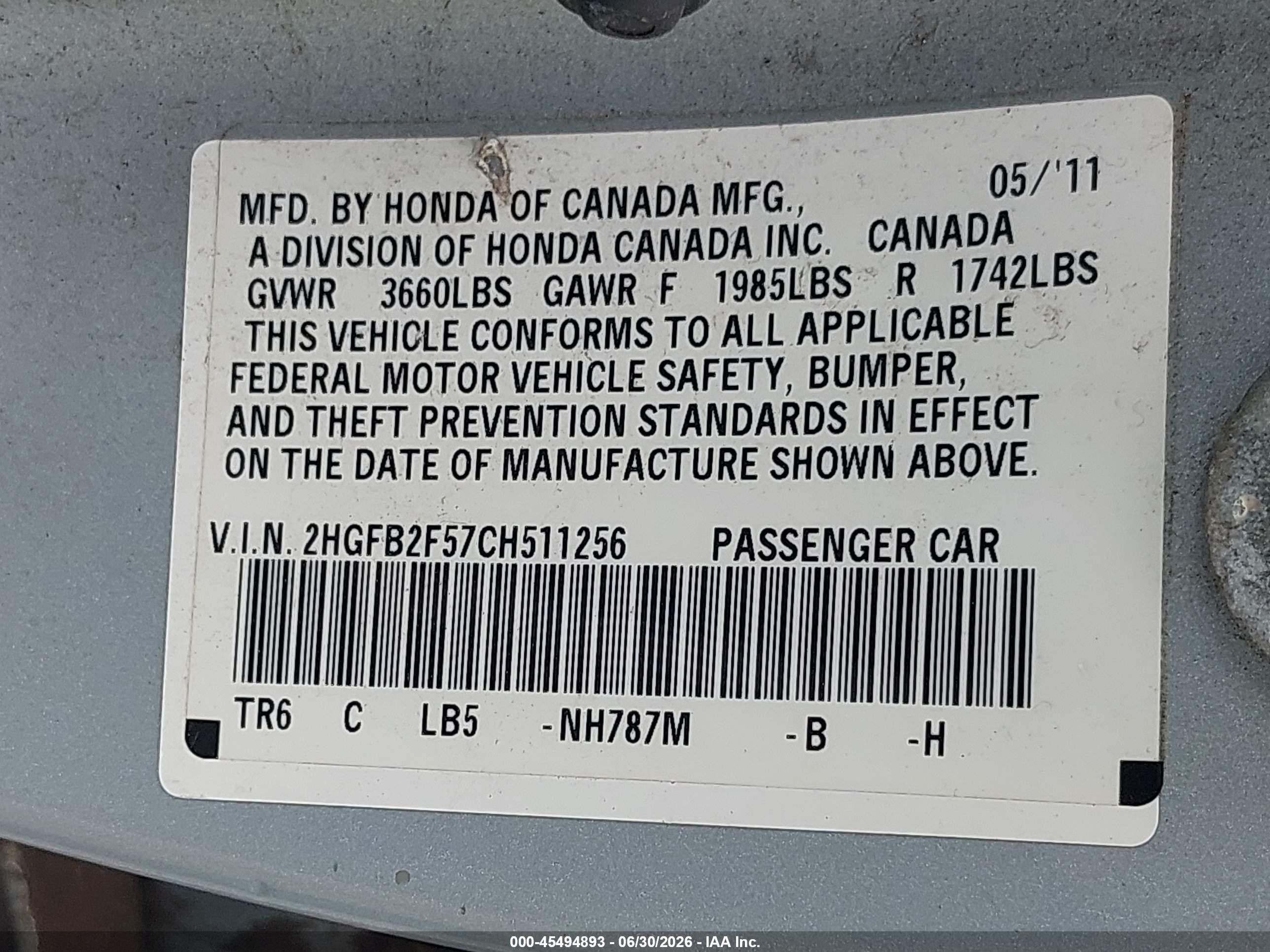 2012 Honda Civic Lx Light Blue vin: 2HGFB2F57CH511256