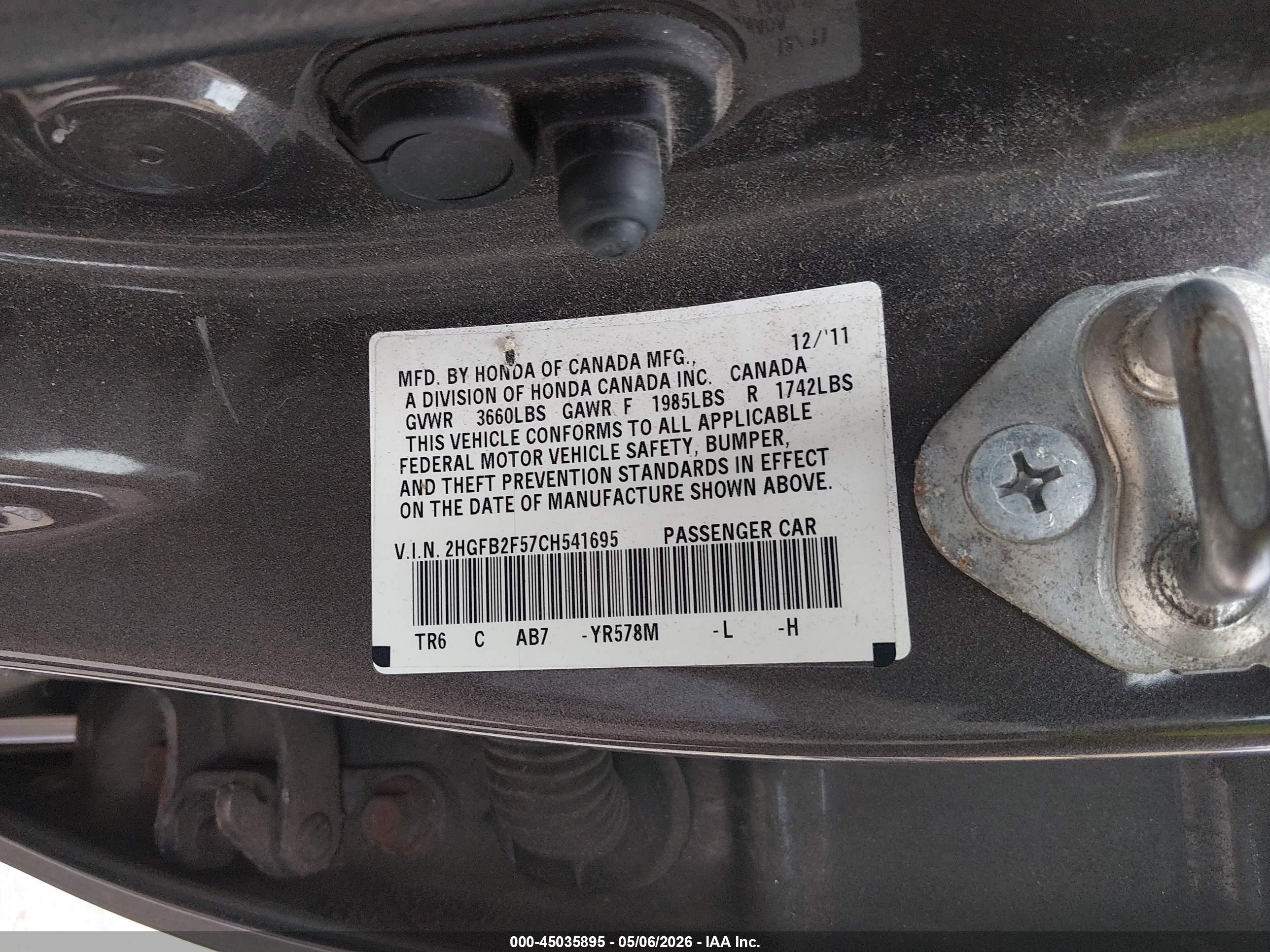 2012 Honda Civic Lx Черный vin: 2HGFB2F57CH541695