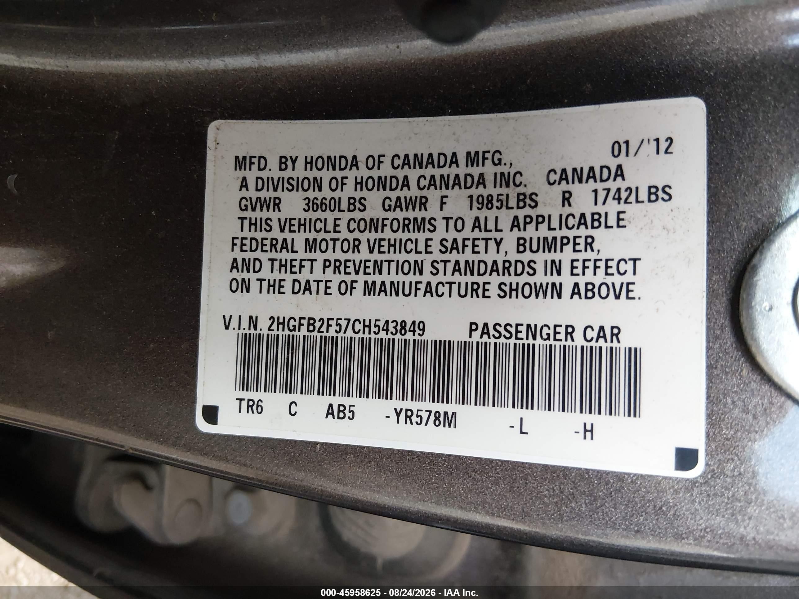 2012 Honda Civic Lx Brown vin: 2HGFB2F57CH543849