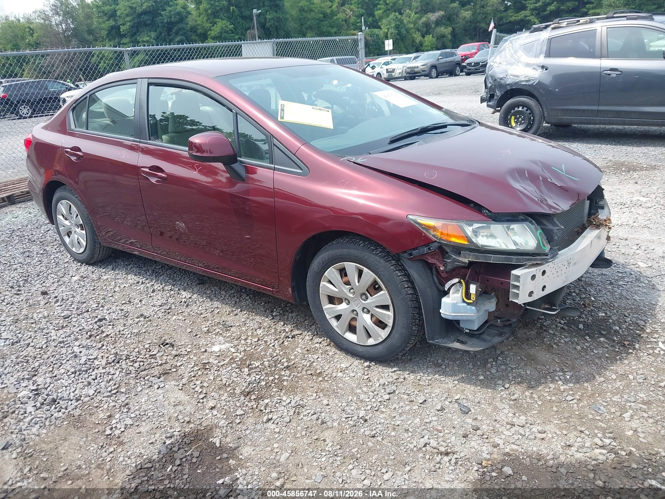 2012 Honda Civic Lx Red vin: 2HGFB2F57CH573255
