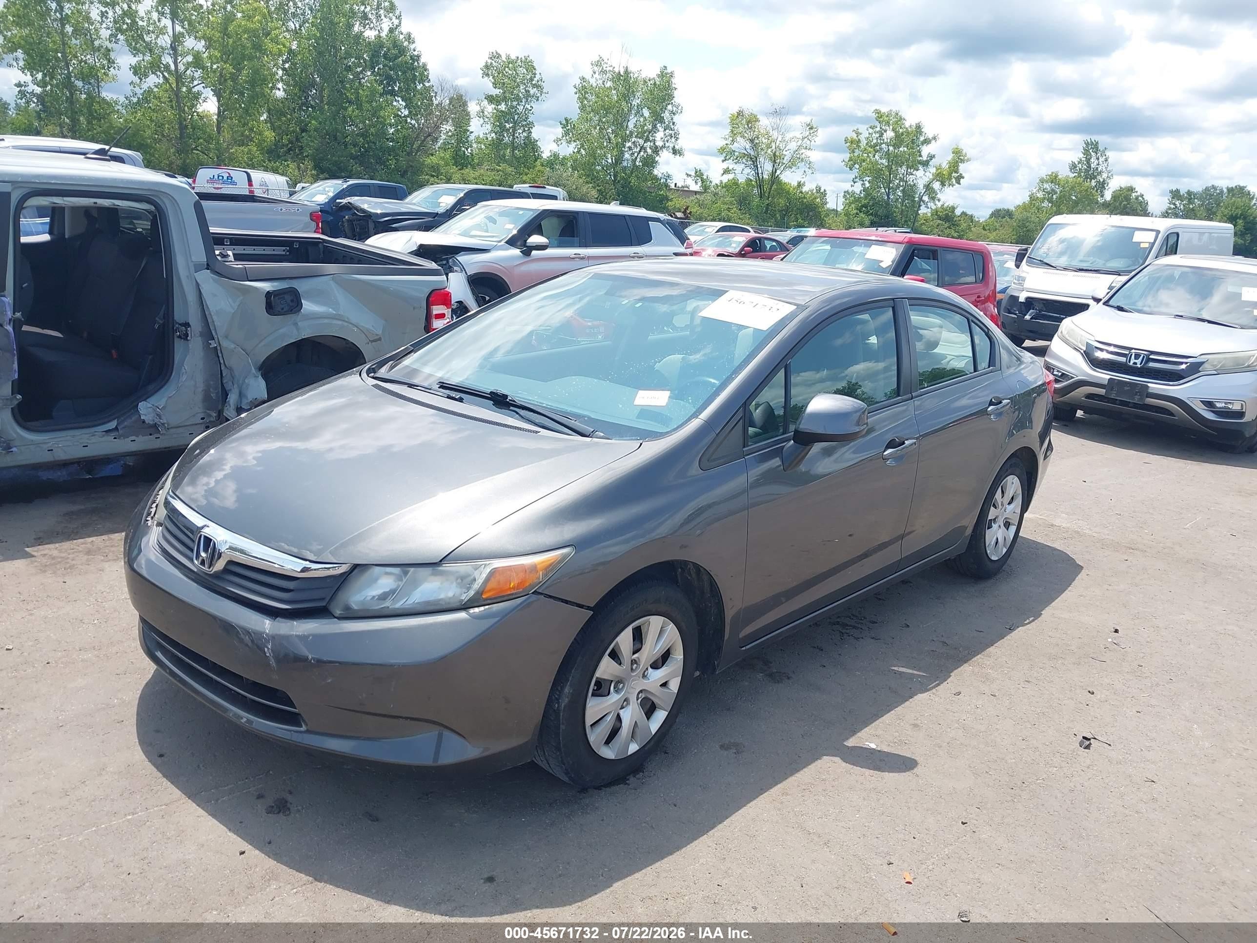 2012 Honda Civic Lx Gray vin: 2HGFB2F57CH581372