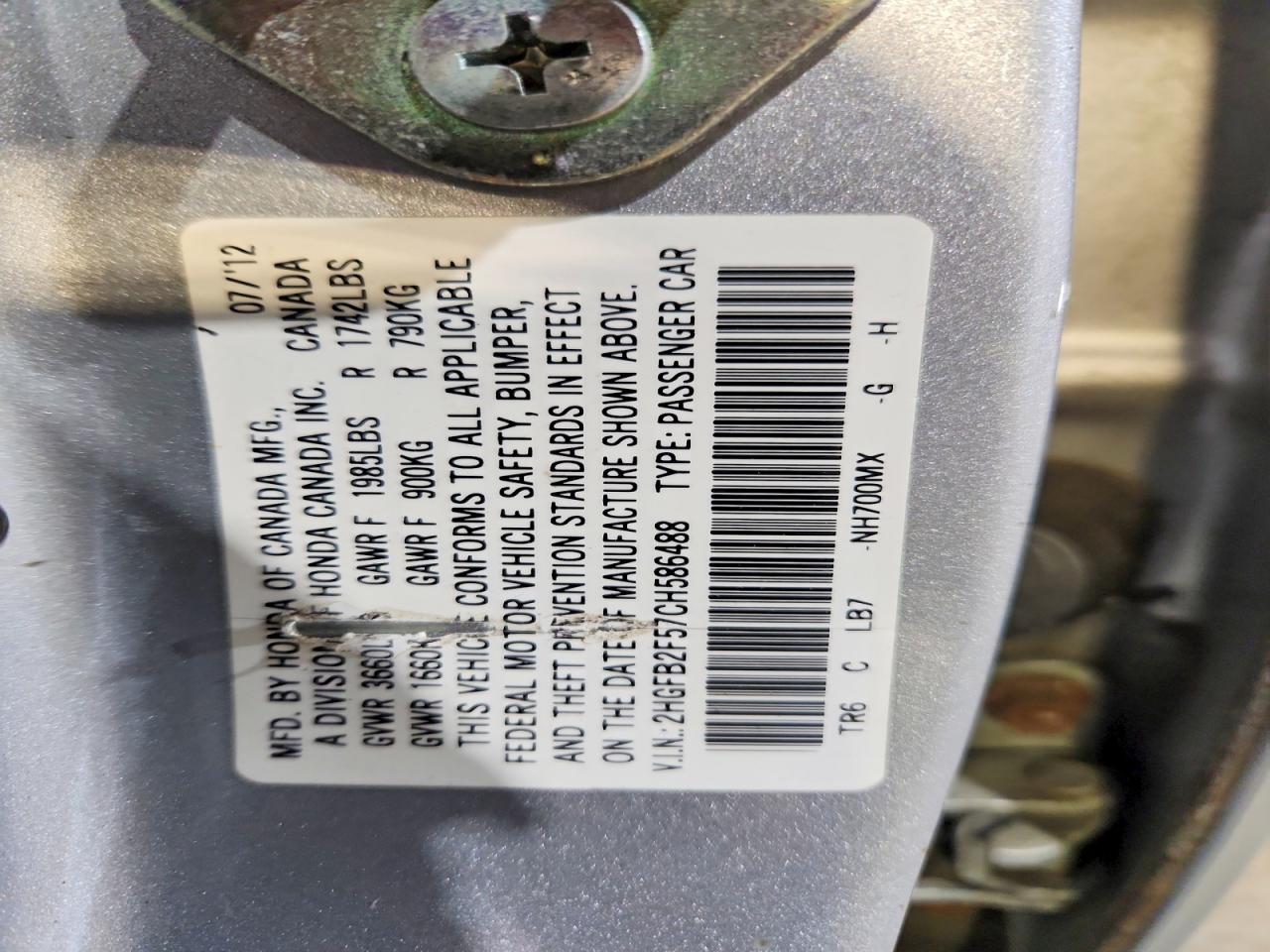 2012 Honda Civic Lx Silver vin: 2HGFB2F57CH586488