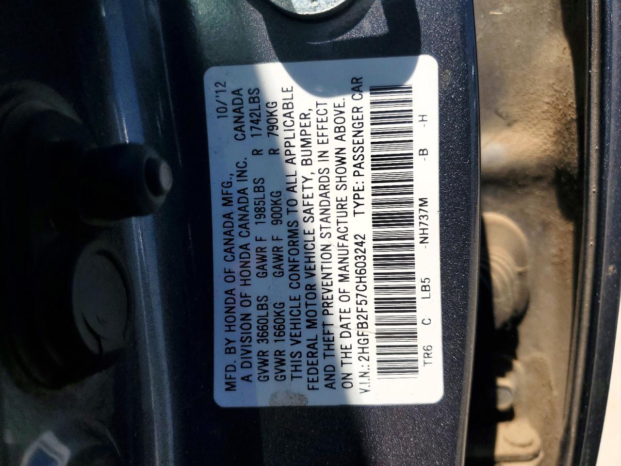 2012 Honda Civic Lx Gray vin: 2HGFB2F57CH603242
