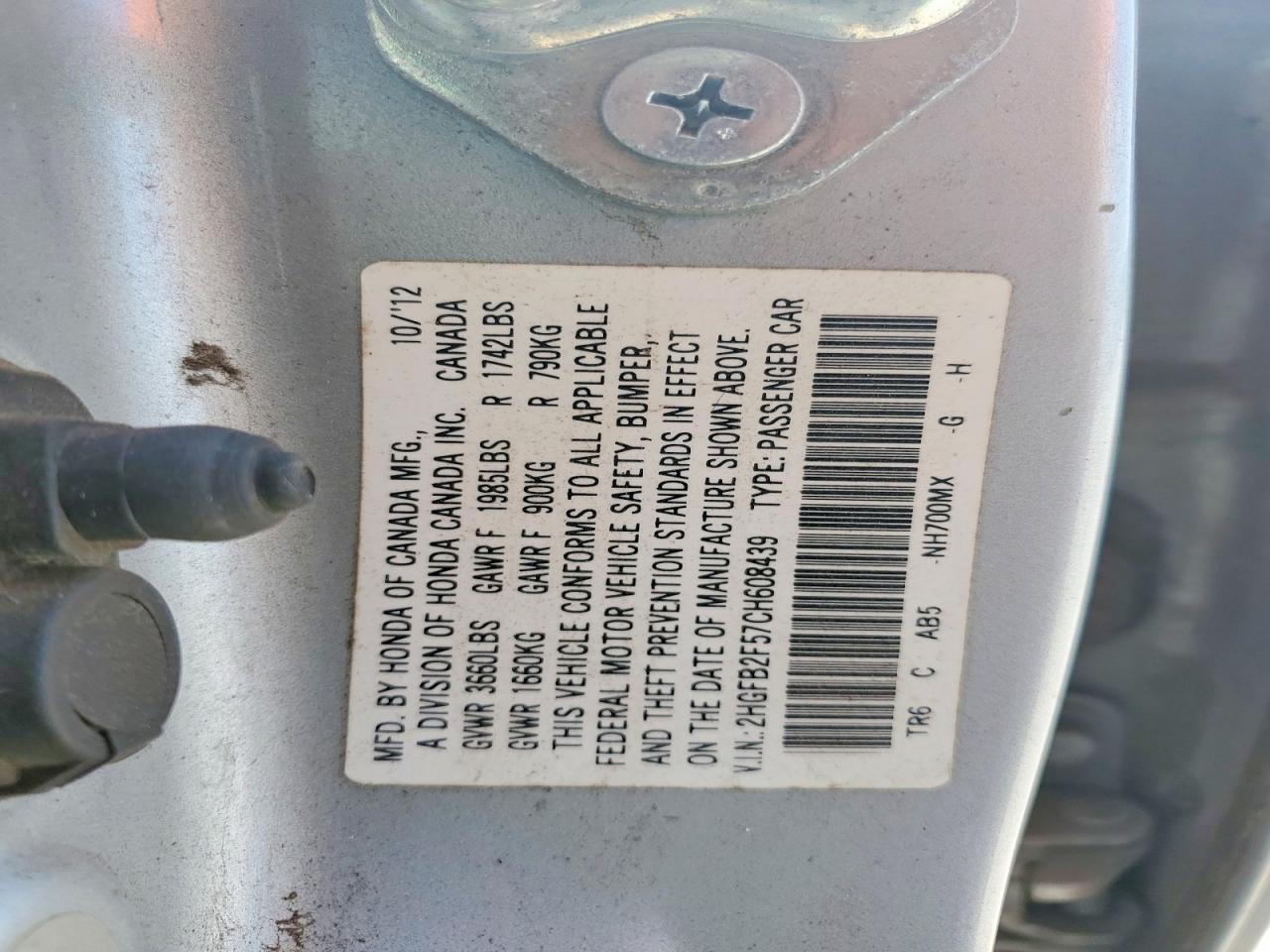 2012 Honda Civic Lx Silver vin: 2HGFB2F57CH608439