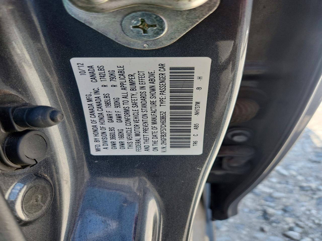 2012 Honda Civic Lx Gray vin: 2HGFB2F57CH608652