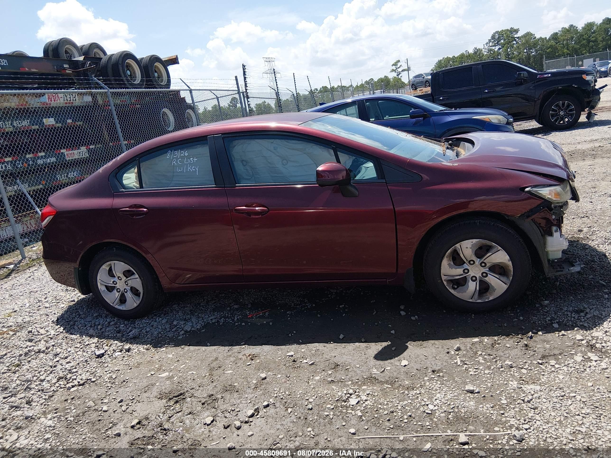2013 Honda Civic Lx Burgundy vin: 2HGFB2F57DH505734