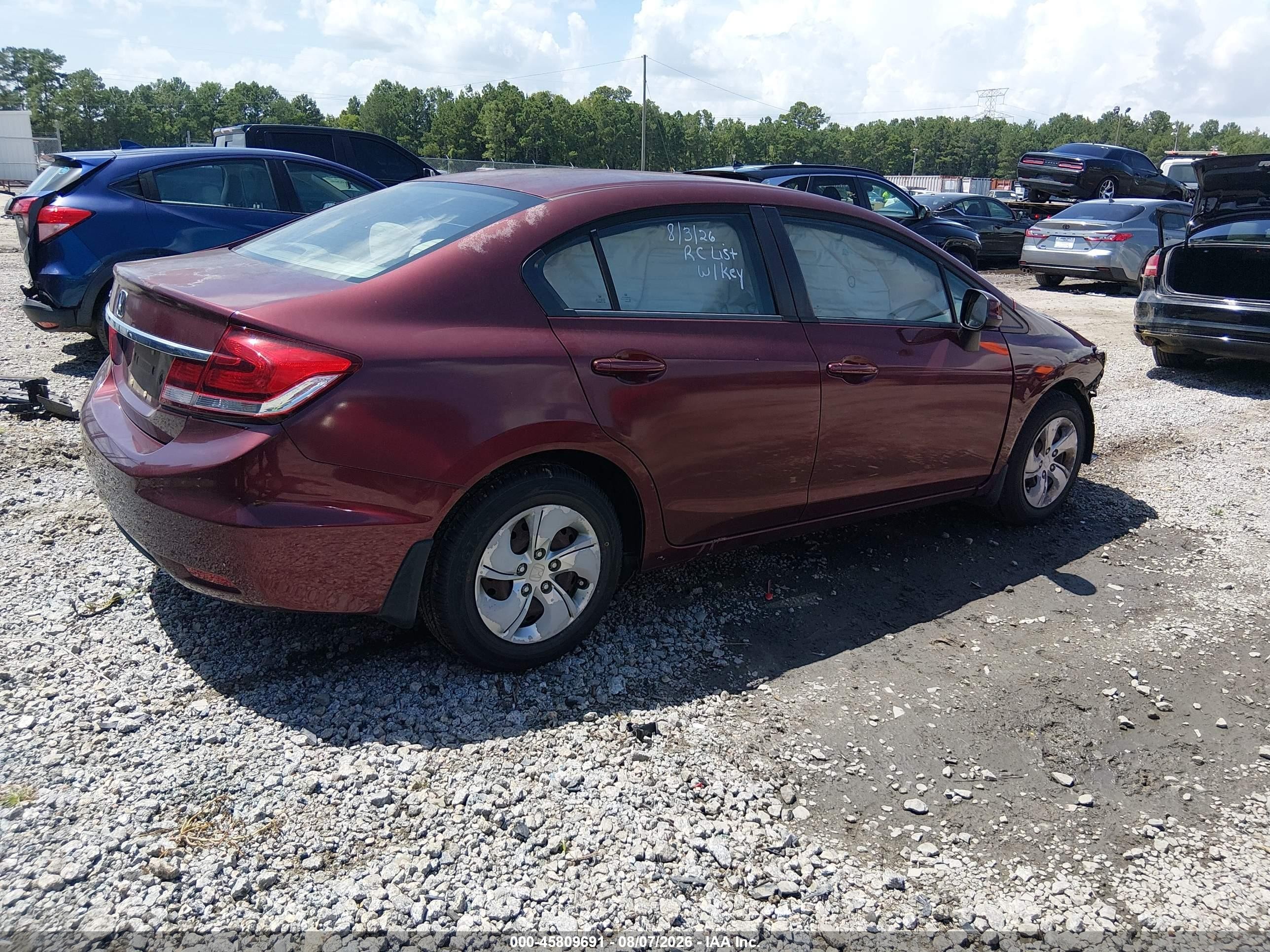 2013 Honda Civic Lx Burgundy vin: 2HGFB2F57DH505734