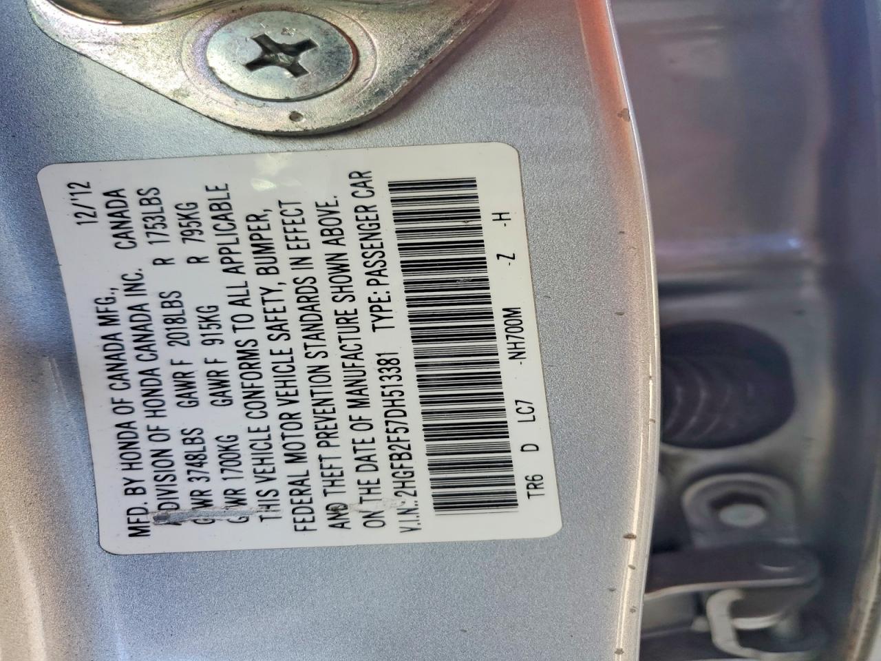 2013 Honda Civic Lx Silver vin: 2HGFB2F57DH513381