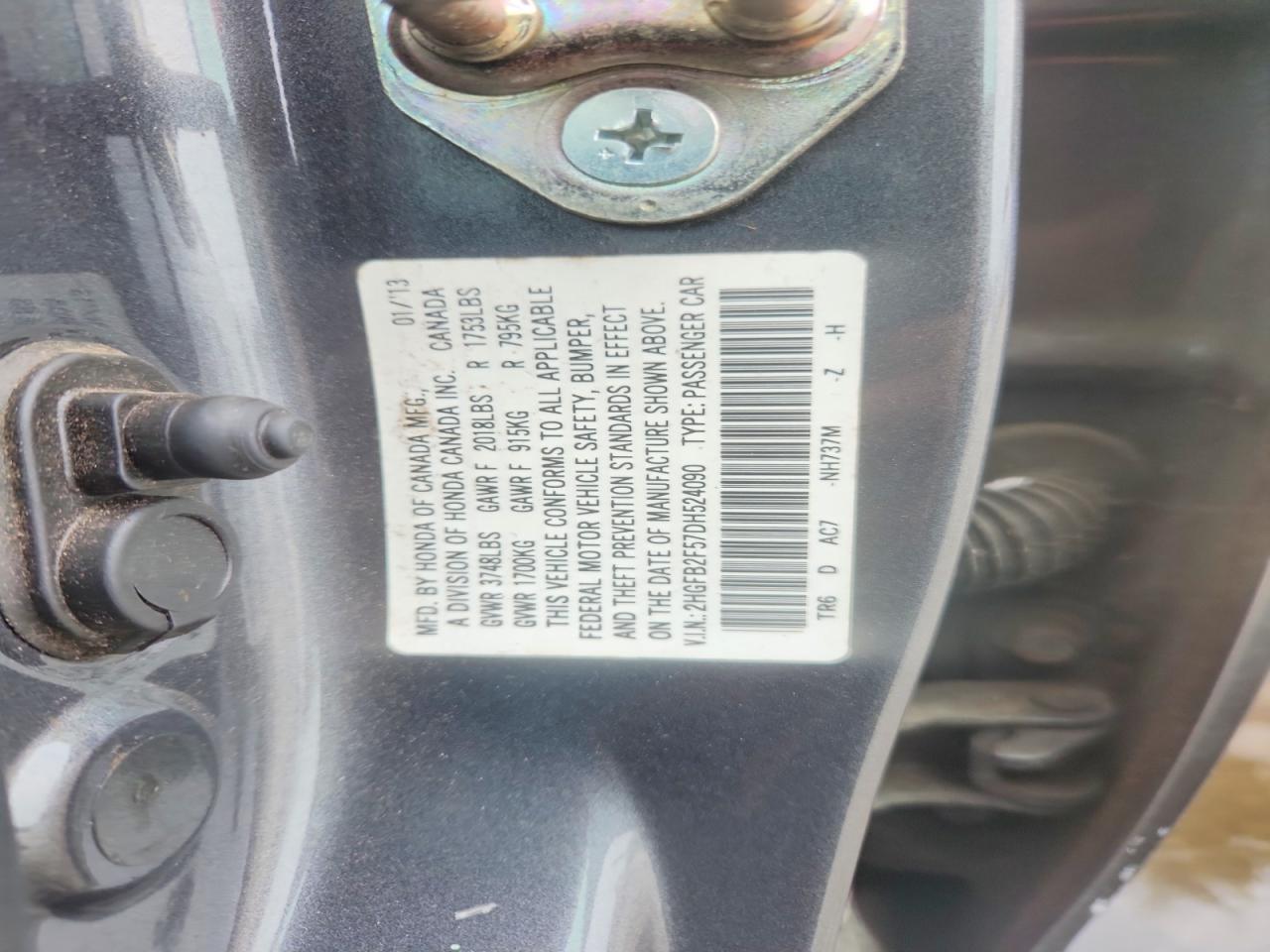 2013 Honda Civic Lx Gray vin: 2HGFB2F57DH524090